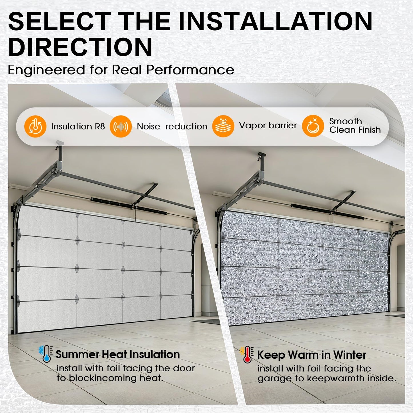 QYXJAEO Garage Door Insulation Kit, Pre-Cut Foam Garage Door Heat Insulation Panels, 16 Pack 48"x24" for 16x7/16x8 ft Double Door, Easy DIY with Tape, Cutter & Squeegee - Heat & Cold Barrier