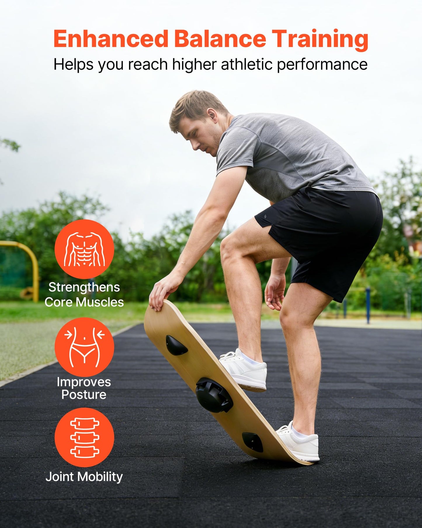 VEVOR Balance Board, Wobble Board Trainer for Adults 3-Level Adjustable Base, Premium Wooden Balance Training Equipment, Slip-Resistant Surface for Core Workout, Standing Desk Exercise, Home Gym, Yoga