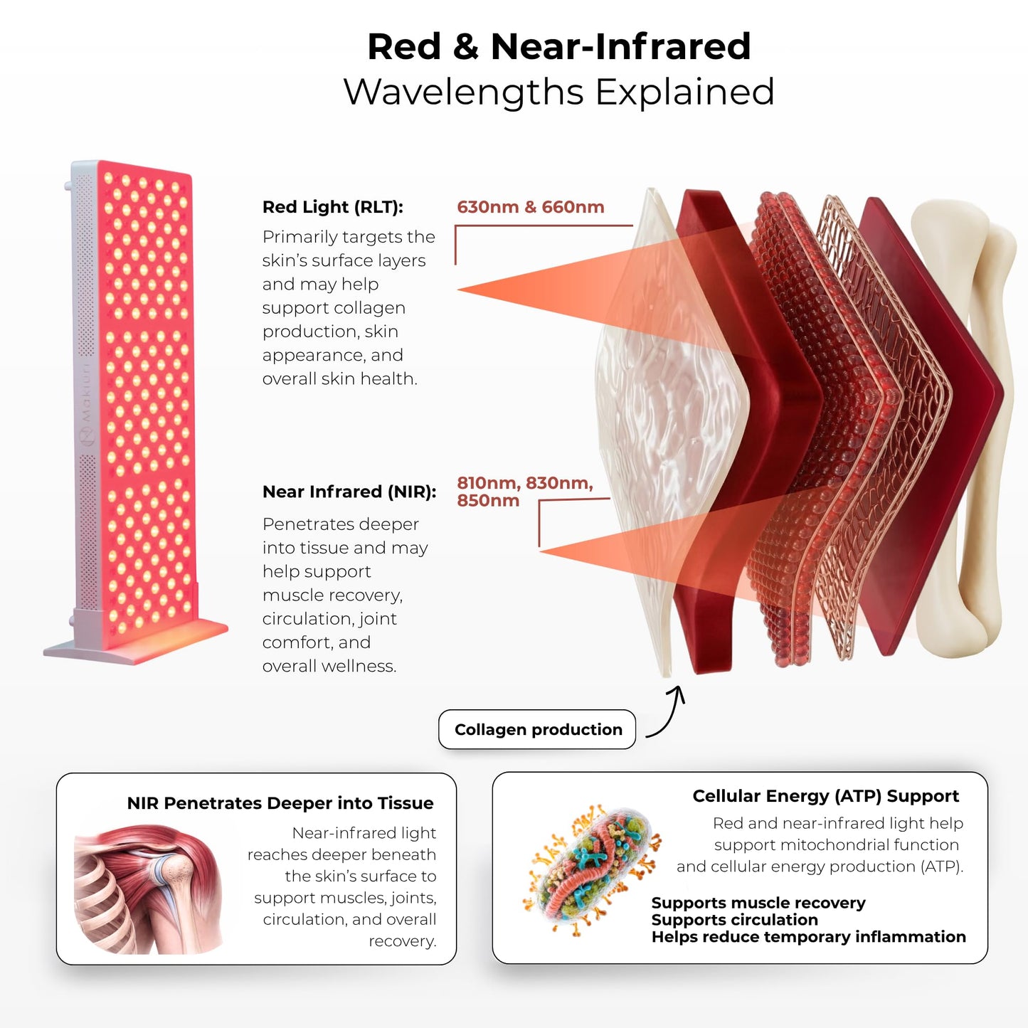 Makiuri Red Light Therapy Panel for Full Body | 630 nm, 660nm, 810nm, 830nm, 850nm | Clinical Grade Red & Near-Infrared LED Light Therapy (5 Wavelengths) | High Irradiance | Neptune (White 300 LED)