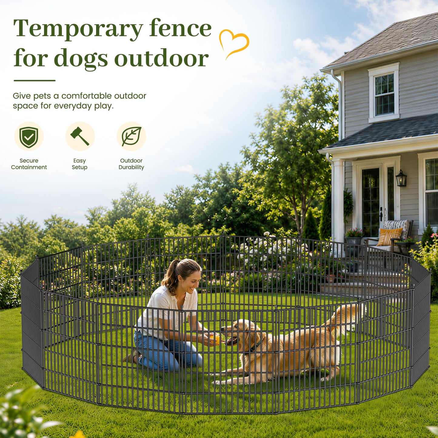 10 Panels No Dig Decorative Outdoor Garden Fence with Gate for Yard, 48 in(H) X 23.6ft(L) Animal Barrier Fencing Rustproof Metal Wire Panel Border for Dog, Rabbits, and Patio Temporary Ground Stakes