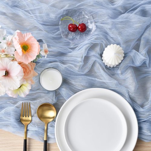 Joanlody Blue Cheesecloth Table Runner - 10Ft Rustic Boho Decor for Weddings & Showers