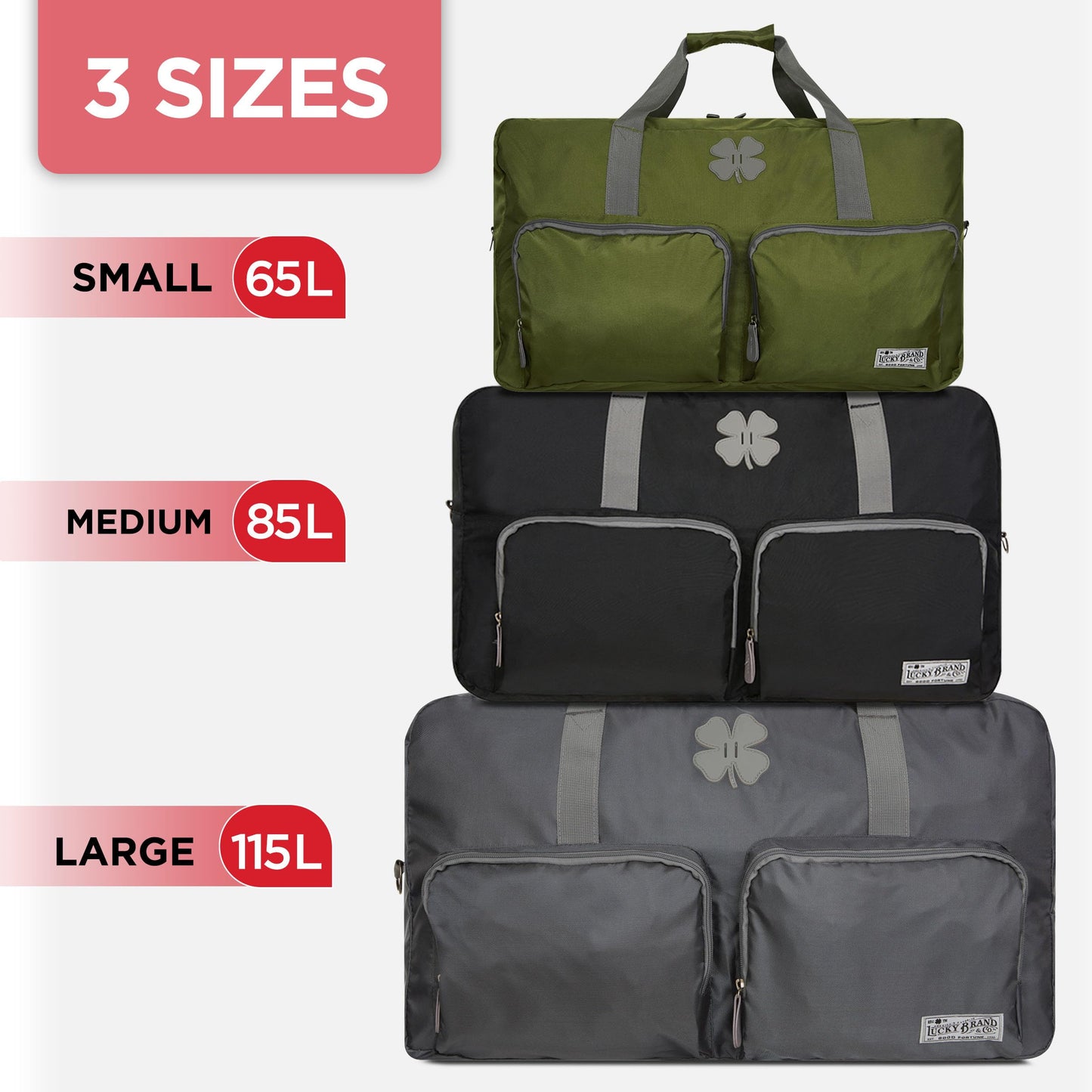 Lucky Travel Duffel Bags 65L, Gym Bag, Travel Bag & Large Duffle Bag for Men, Foldable Overnight Weekender Bags for Women & Men with Adjustable Shoulder Strap, Loden Green