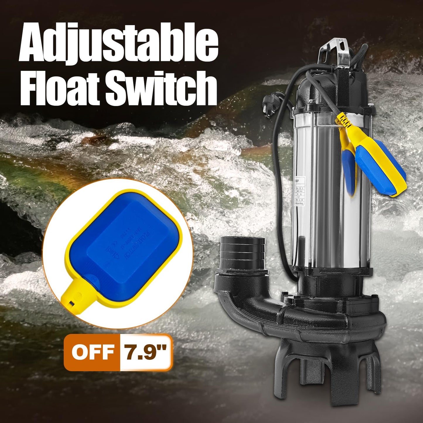 Upgraded 12PN 2hp Submersible Sump Pump With Float Switch Replacement for 12-PN 30391 Pond Waterfall Pump, Cast Iron and Stainless Steel, 11888 GPH, 3" Discharge, H Max 59ft