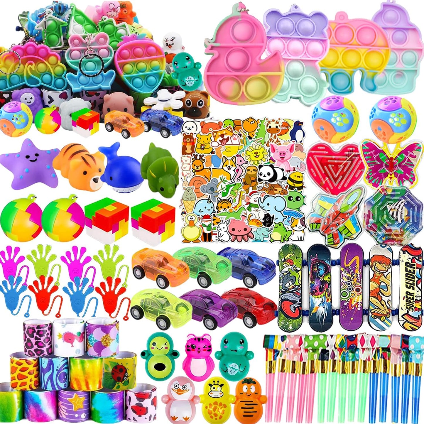 Pop Fidget Treasure Box Toys - 118 Pcs Party Favors for Kids | Goodie Bag Stuffers & Carnival Prizes for Ages 4-12