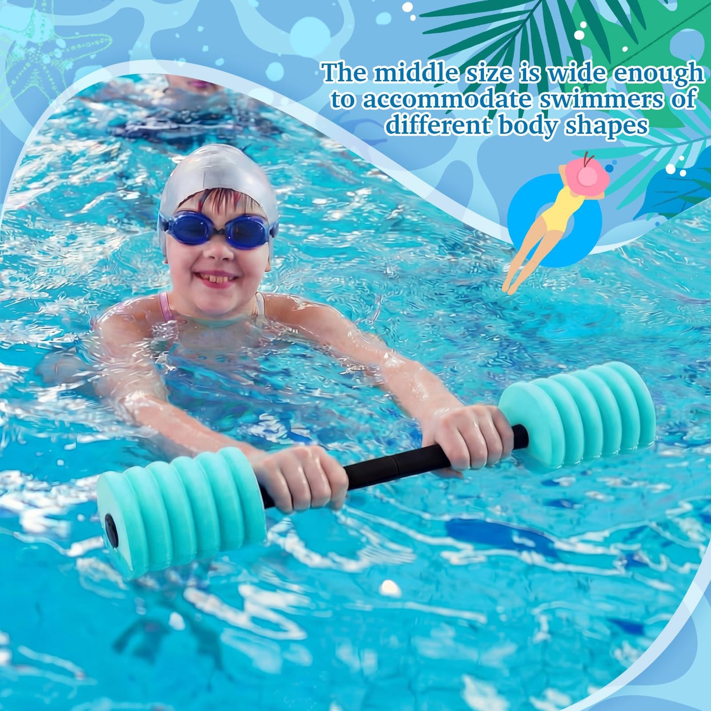 Soulchen Long Aquatic Exercise Dumbbells Foam Water Weights Dumbbell Aquatic Pool Barbells with High Density EVA Foam for Swim Water Aerobics Workouts Loss(Aqua,33.07 Inch)