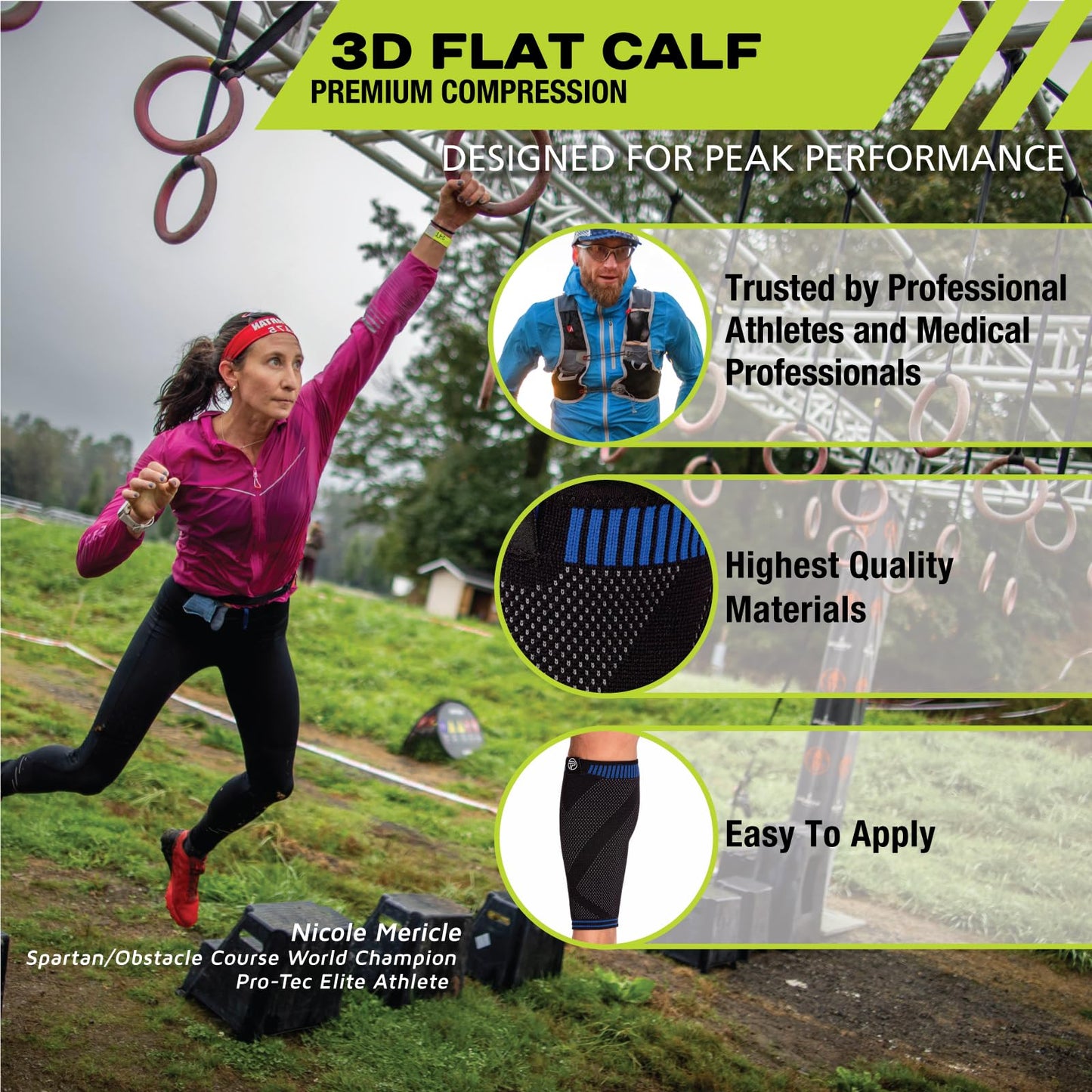 Pro-Tec Athletics 3D Flat Premium Calf Sleeve, Medical Grade Compression with 3D Shaping for Customized Fit, Targeted Muscle Support, Breathable Stretch Fabric allows Full Range of Motion, Medium