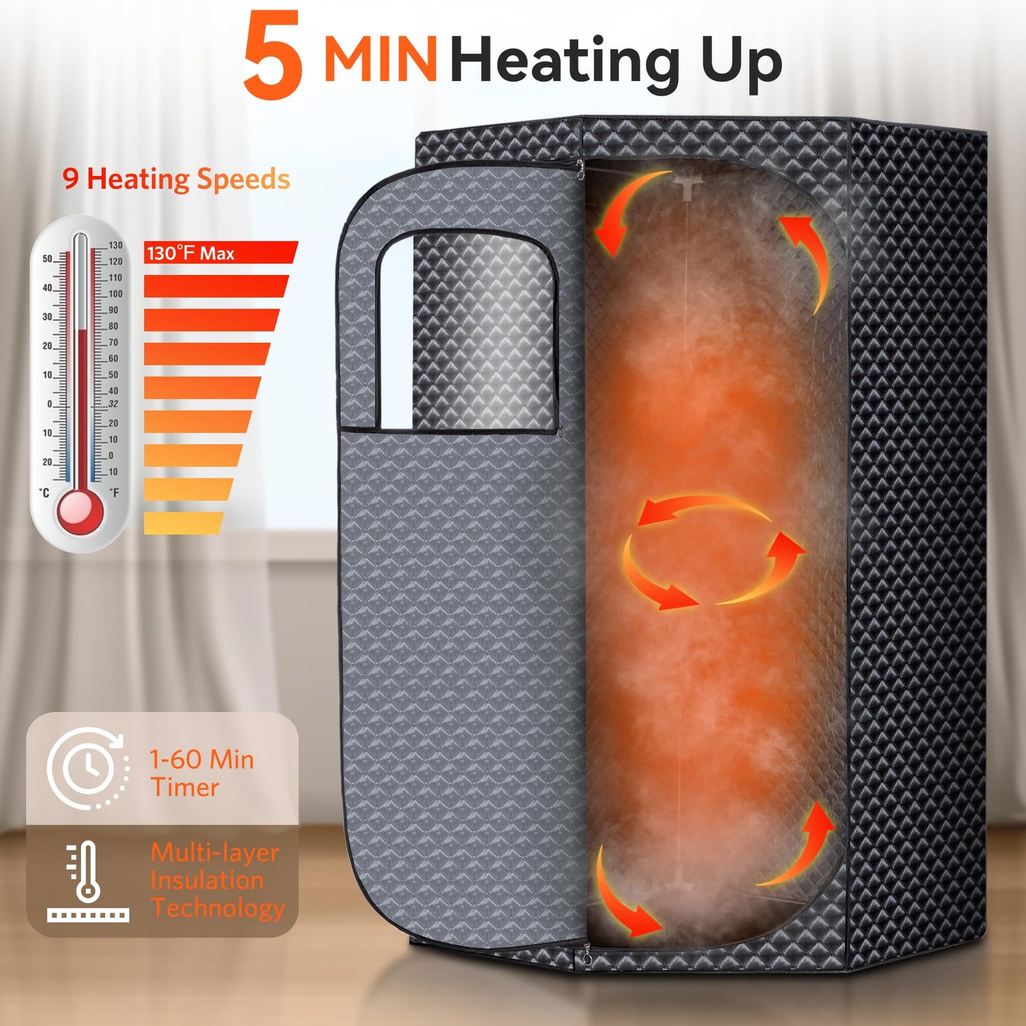 RRGFB Portable Sauna for Home, Portable Steam Tent for Home Detox and Relaxation, Includes 3L Steamer, Remote Controller, Folding Chair, Adjustable Timer 1-60 Min, Large Size