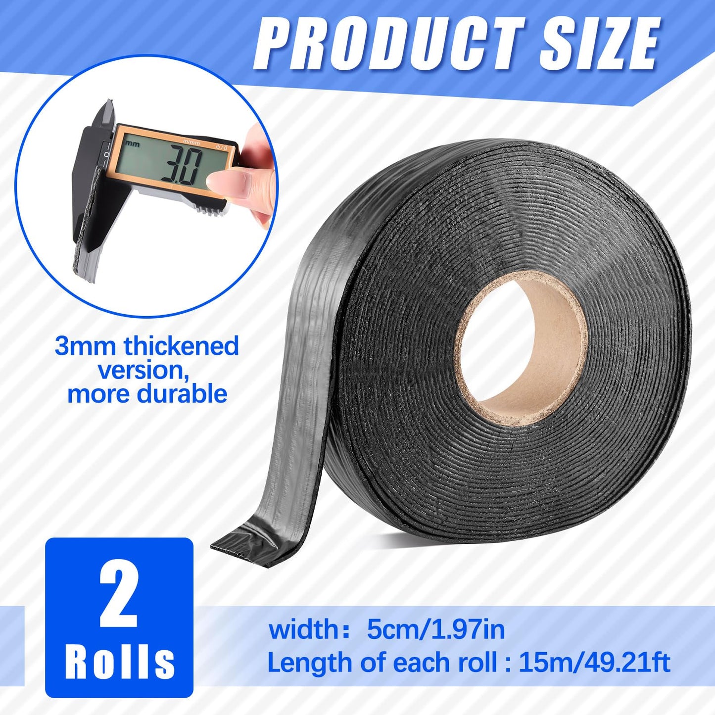 Fabbay 2 Rolls 1.97 Inch Asphalt Crack Filler Tape Asphalt Tape for Driveway Repair Joint and Crack Sealer for Tarmac Parking Lot Roof Cement Road, 50 Feet Each Roll, 3 mm Thick