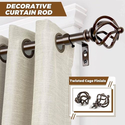 KAMANINA Adjustable Bronze Curtain Rod - 32 to 58 Inch | Stylish Twisted Cage Finial Design