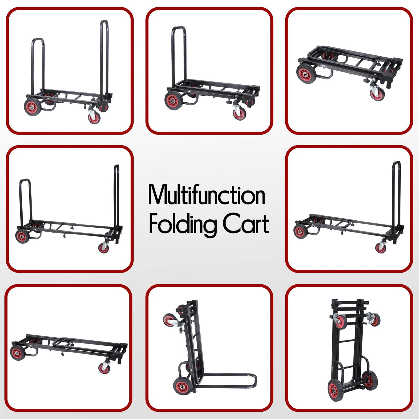 Pyle Compact Folding Adjustable Equipment Dolly - Heavy Duty Multi‑Function Convertible Cart Hand Truck/Platform Cart with Wheels - Expandable Up to 25.24" to 40.24" - 200LBS MAX Load Capacity