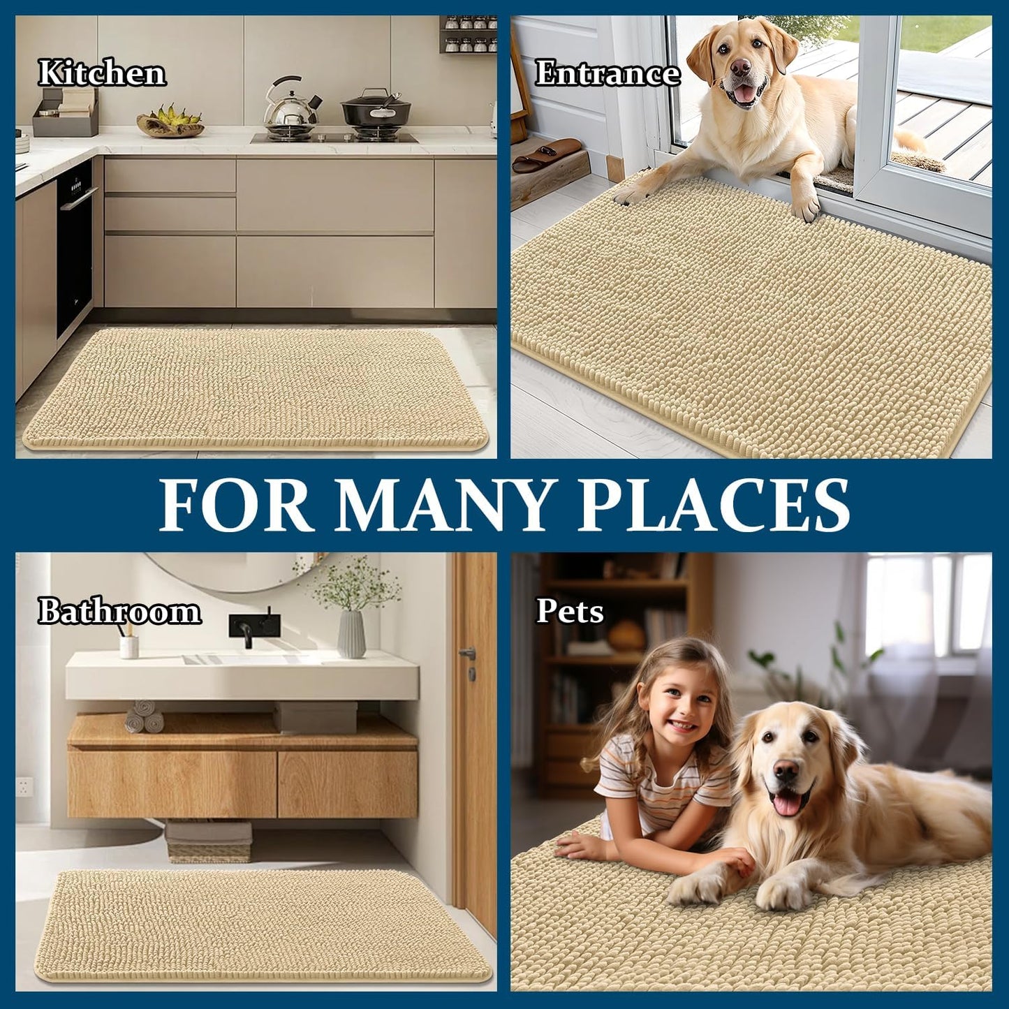 OLANLY Dog Door Mat - Absorbent Non-Slip Chenille Mat for Muddy Paws | 36x24 Inches, Quick Dry Design