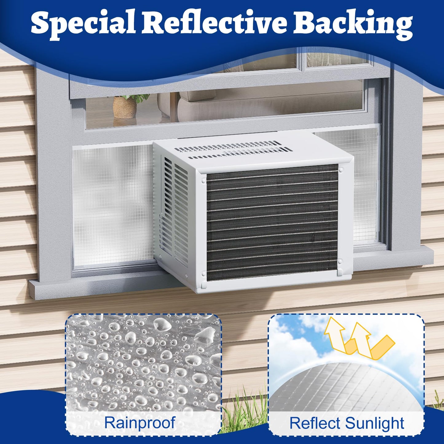 Wintcomfort Window Air Conditioner Insulated Foam Panels with Aluminum Foil, Waterproof Window AC Surround Insulation Panel with Top Seal Strip for Indoor Window AC Unit, Reflected Sunlight & Heat