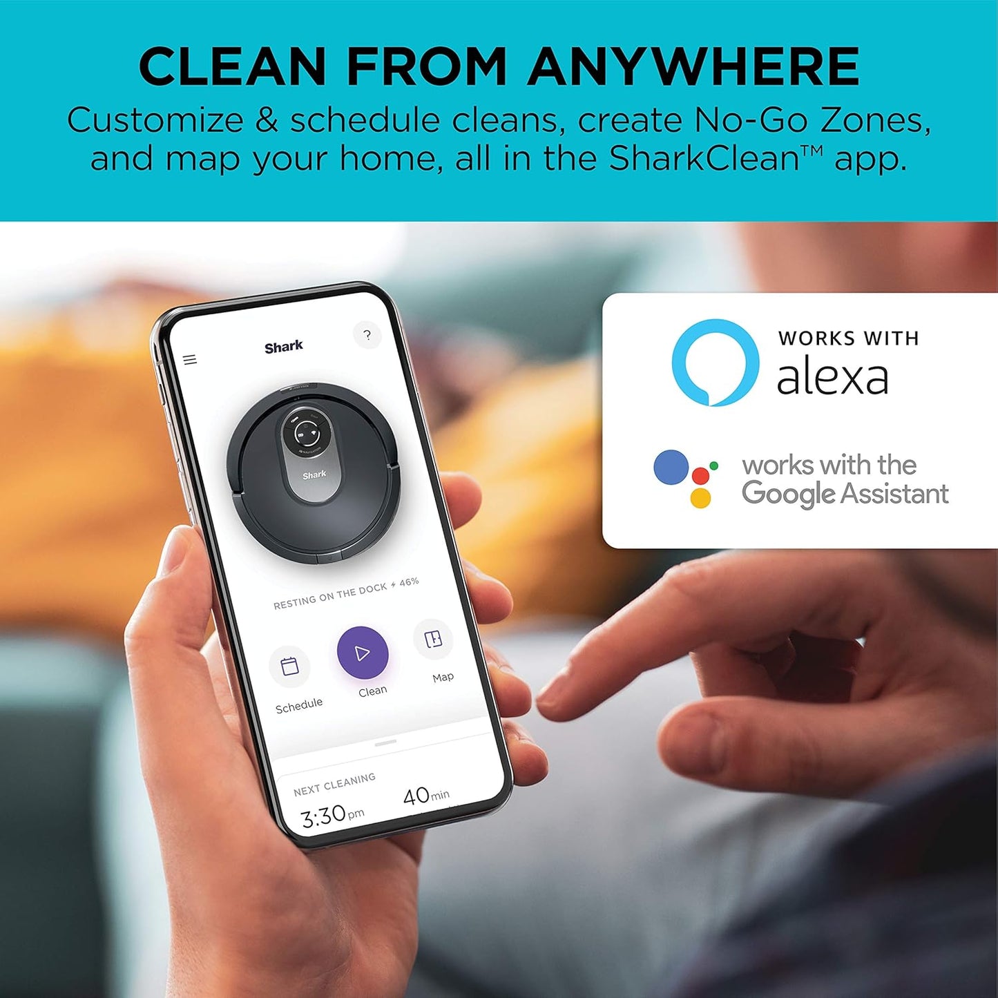 Shark AI Robot Vacuum - Smart Mapping & Scheduling for Pet Hair | Black/Silver (RV2001)