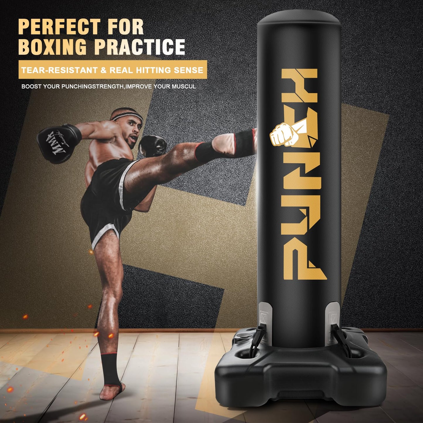 Heavy Boxing Bag with Stand for Adult Teens, Freestanding Inflatable Punching Bag with Gloves, Men Women Stand Kickboxing Boxing Set for Martial Arts MMA Home Gym Exercise Training Equipment