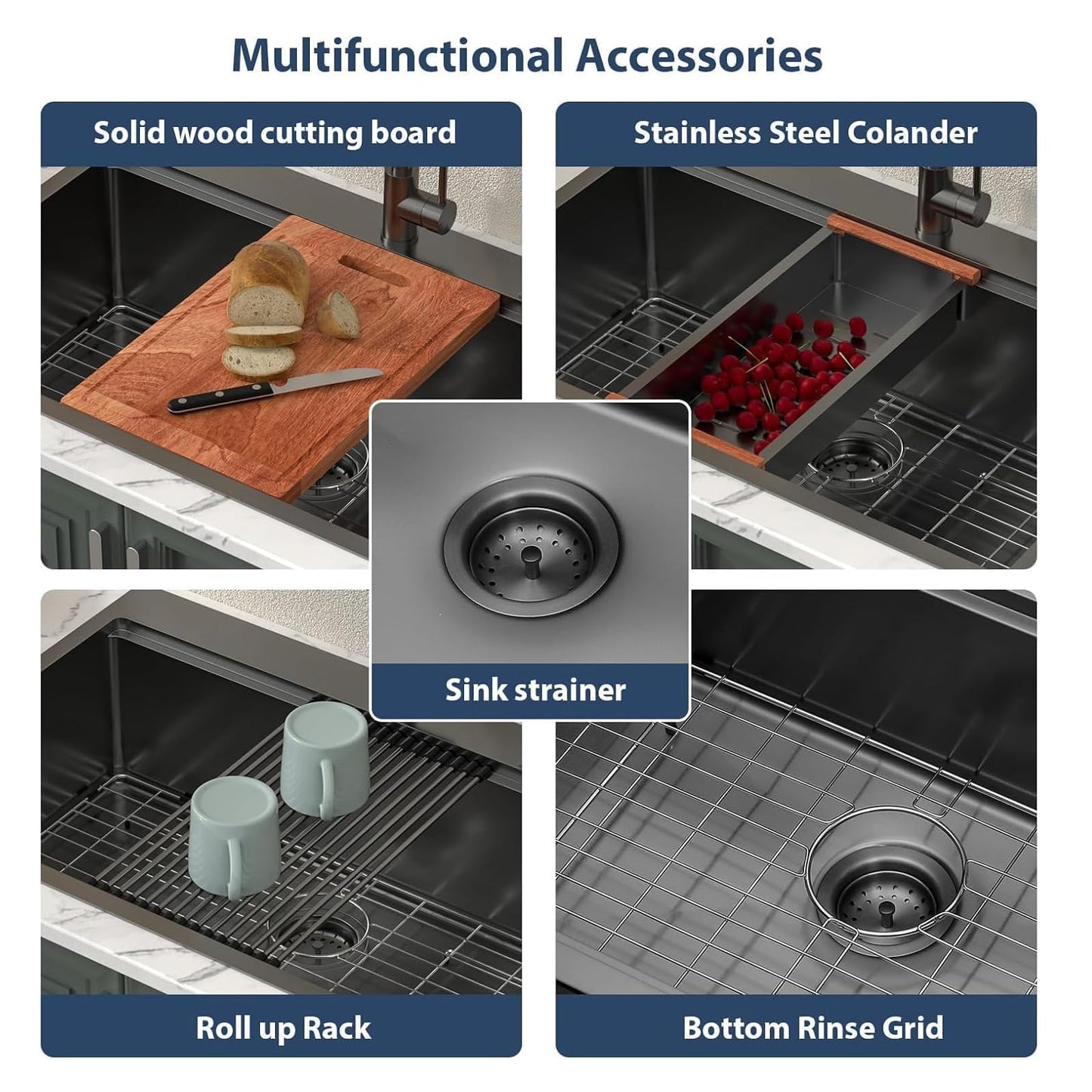 Lordear 30 Inch Black Kitchen Sink Single Bowl Workstation Sinks 16 Gauge All In One 30x22 Kitchen Sinks Stainless Steel Gunmetal Black Sink 30"