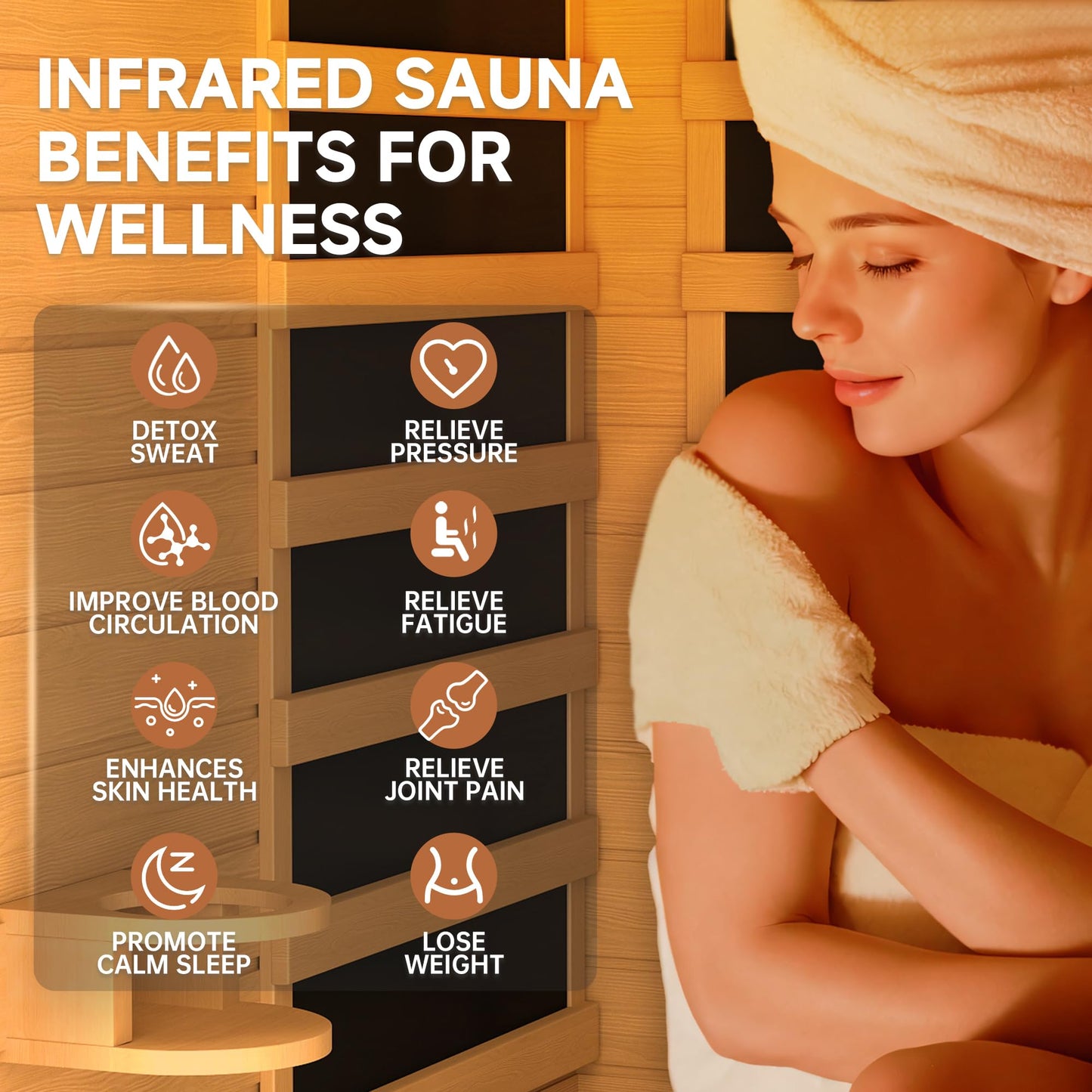 springspa Far Infrared Sauna for Home, Home Indoor Infrared Sauna for 2-Person, Canadian Hemlock Wood Sauna Room with Low Emf Red Light Therapy, 9 Chromotherapy Lights, Bluetooth Speakers