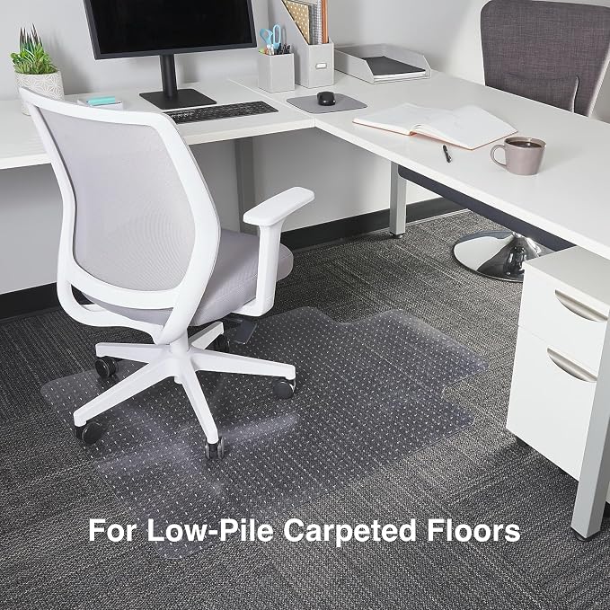 Staples Office Chair Mat, Clear Floor Mats with Lip, Flat-Pile Carpets, Extended Under-Desk Coverage, 36" x 48 Inch, Smooth Glide