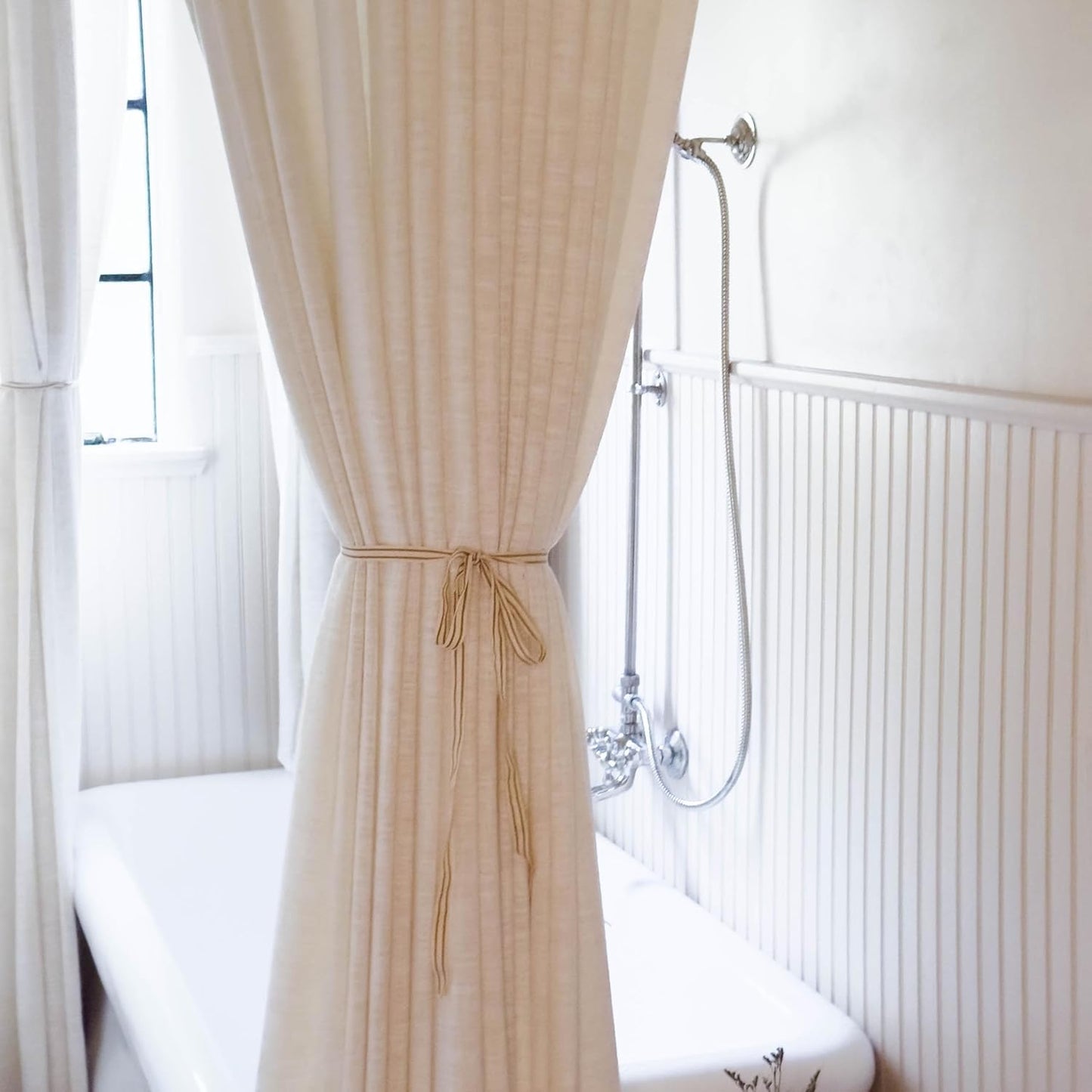 TWOPAGES Liz Linen Custom Blackout Curtain - Pleated Header, Memory Trained, Neutral Textured Drapes | 1 Panel