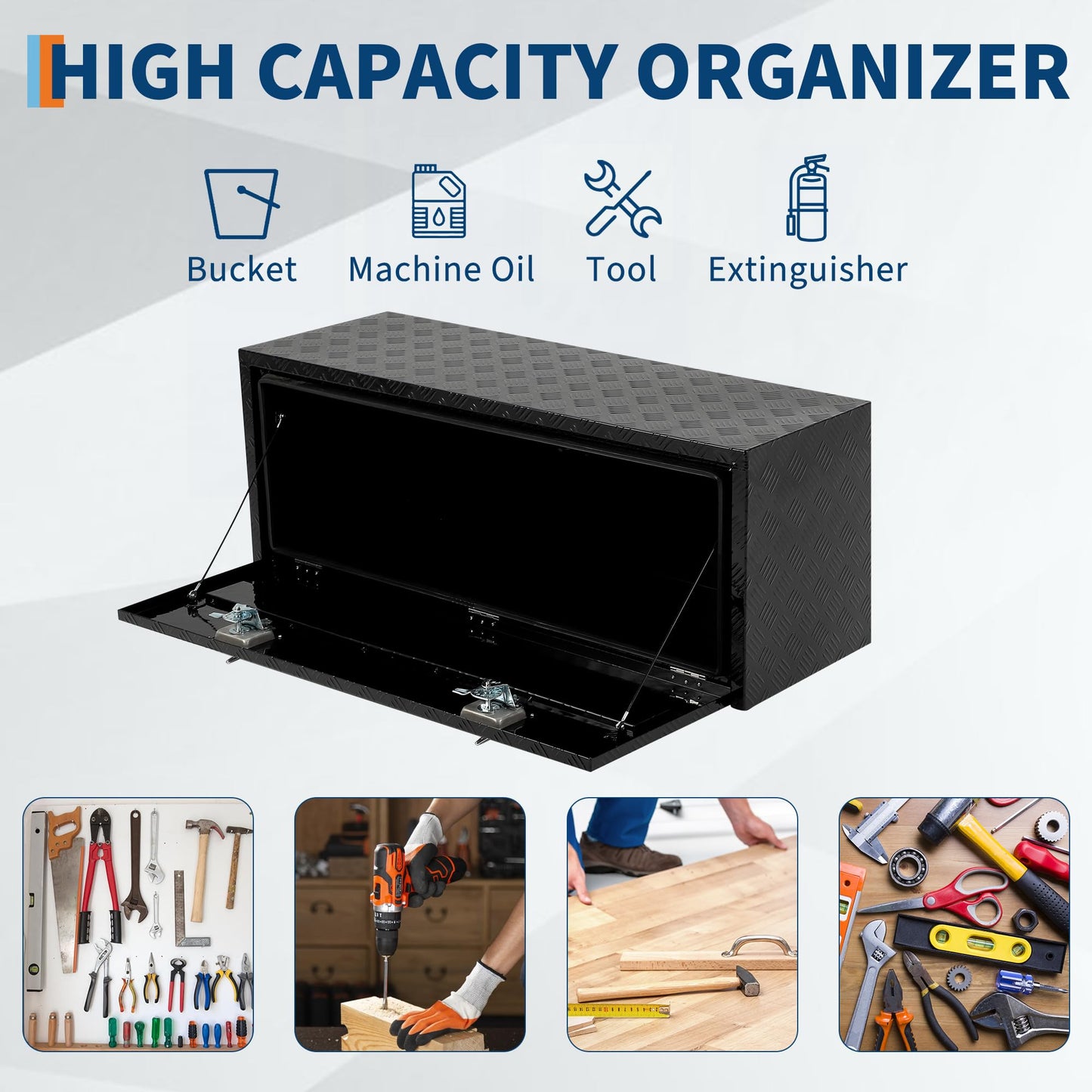 GarveeTech 30 Inch Underbody Truck Tool Box Aluminum for Pickup RV Toolbox Truck Bed Toolboxes Heavy Duty Waterproof Trailer Tool Box with Lock (Black, 36 x 18 x 18)