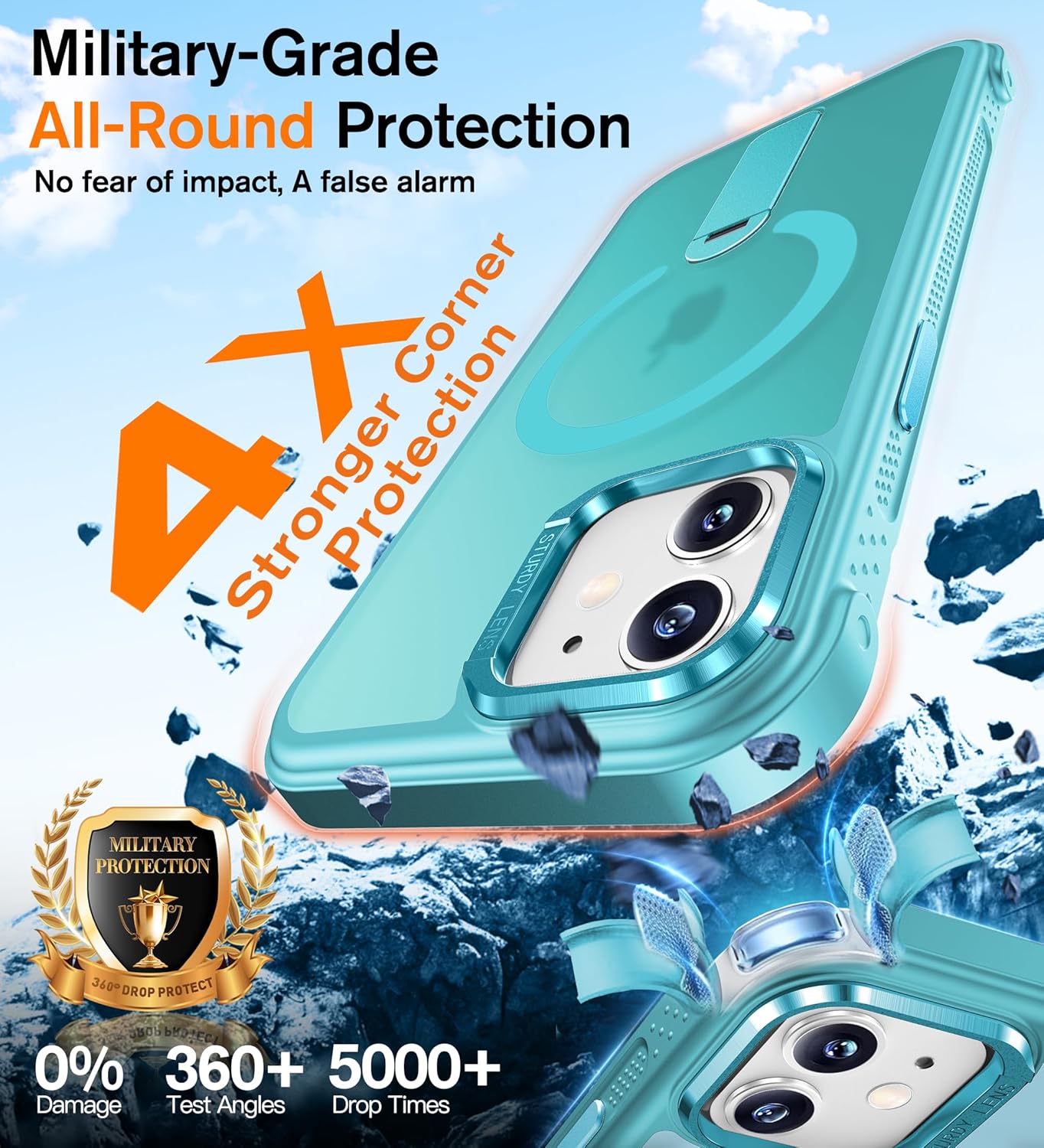 Anqrp 360 12/12 6.1" Rotatable Stand Magnetic Case for iPhone Pro with Adjustable Invisible Kickstand, [Compatible