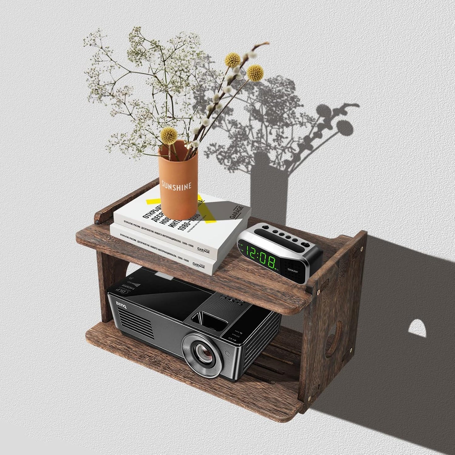 Floating Projector Shelf Rack Router Shelf Wall Mount Holder TV Stand WiFi Router Storage Box Modem Cable Box Cover