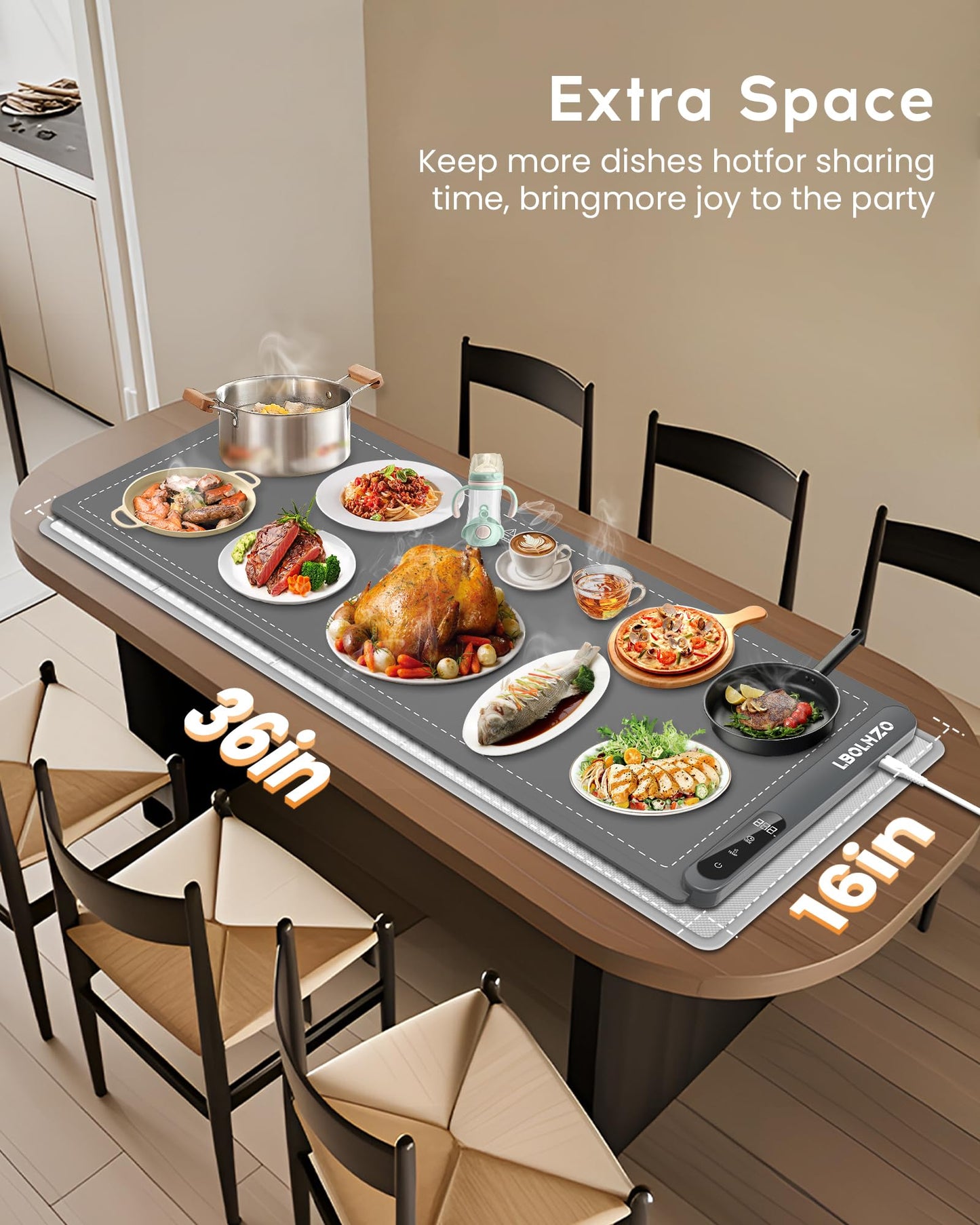 LBOLHZO Warming Mat For Food Extra Large 36"x16" 580W Food Warming Mat With Heat Resistant Pad,Chafing Dishes for Buffet 6 Temp 6 Hour,Roll Up Food Warmers for Parties Buffet for Catering Gatherings