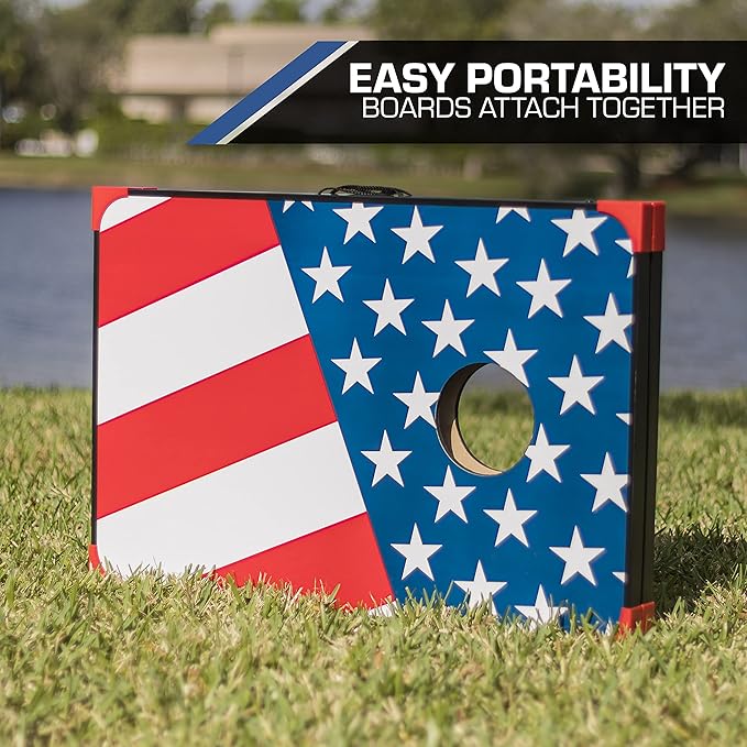 EastPoint Sports Cornhole Game Set Bean Bag Toss MDF - 2' W x 3' L - Built-In Storage, Convenient Carry Handles and 8 Premium Bean Bags