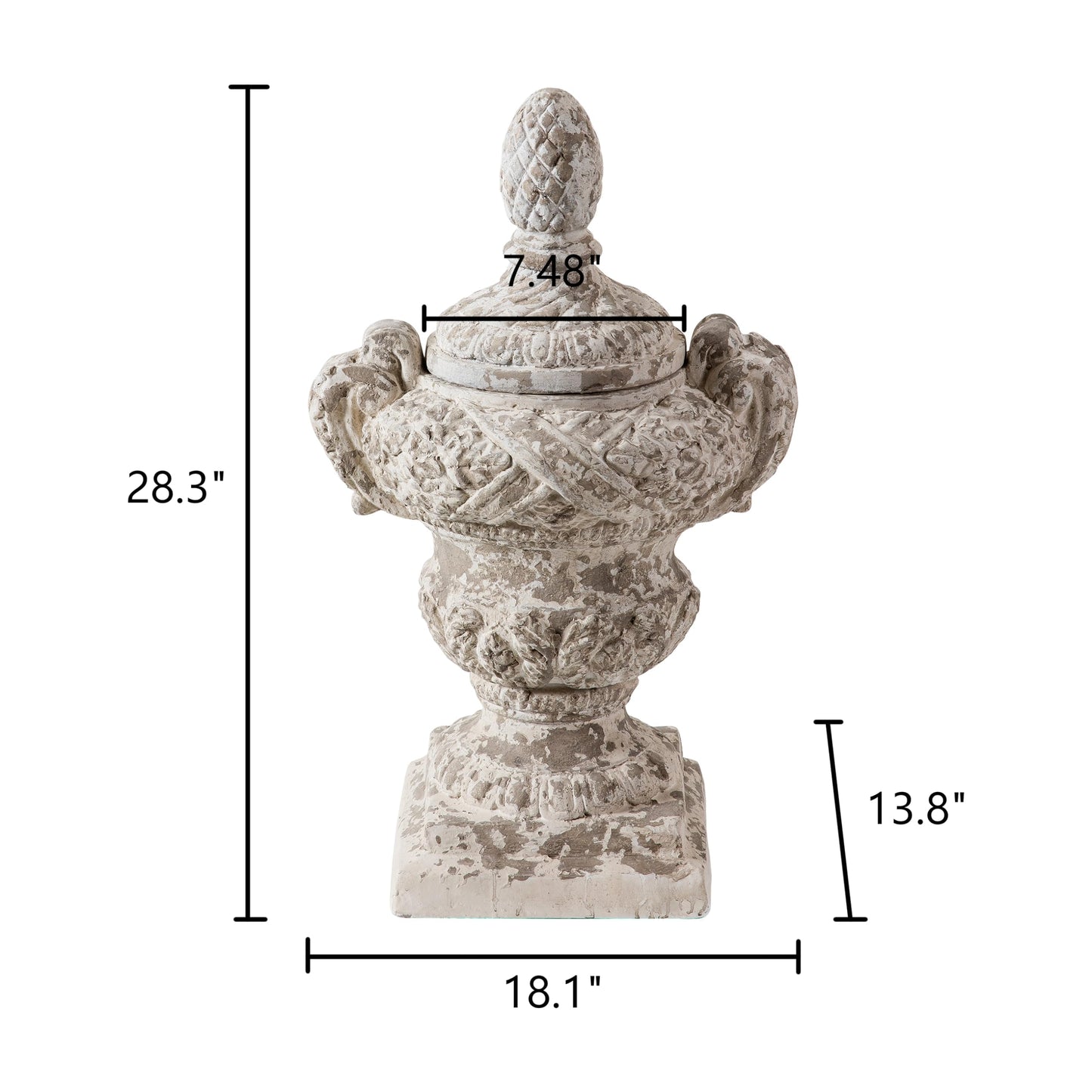 SOFE 28 Inch Tall Large Outdoor Plant Pot, Lidded Garden Planter Urns, Distressed White Planter Pot, Planters for Outdoor Plants, Pedestal Planter, Resin Front Porch Planters