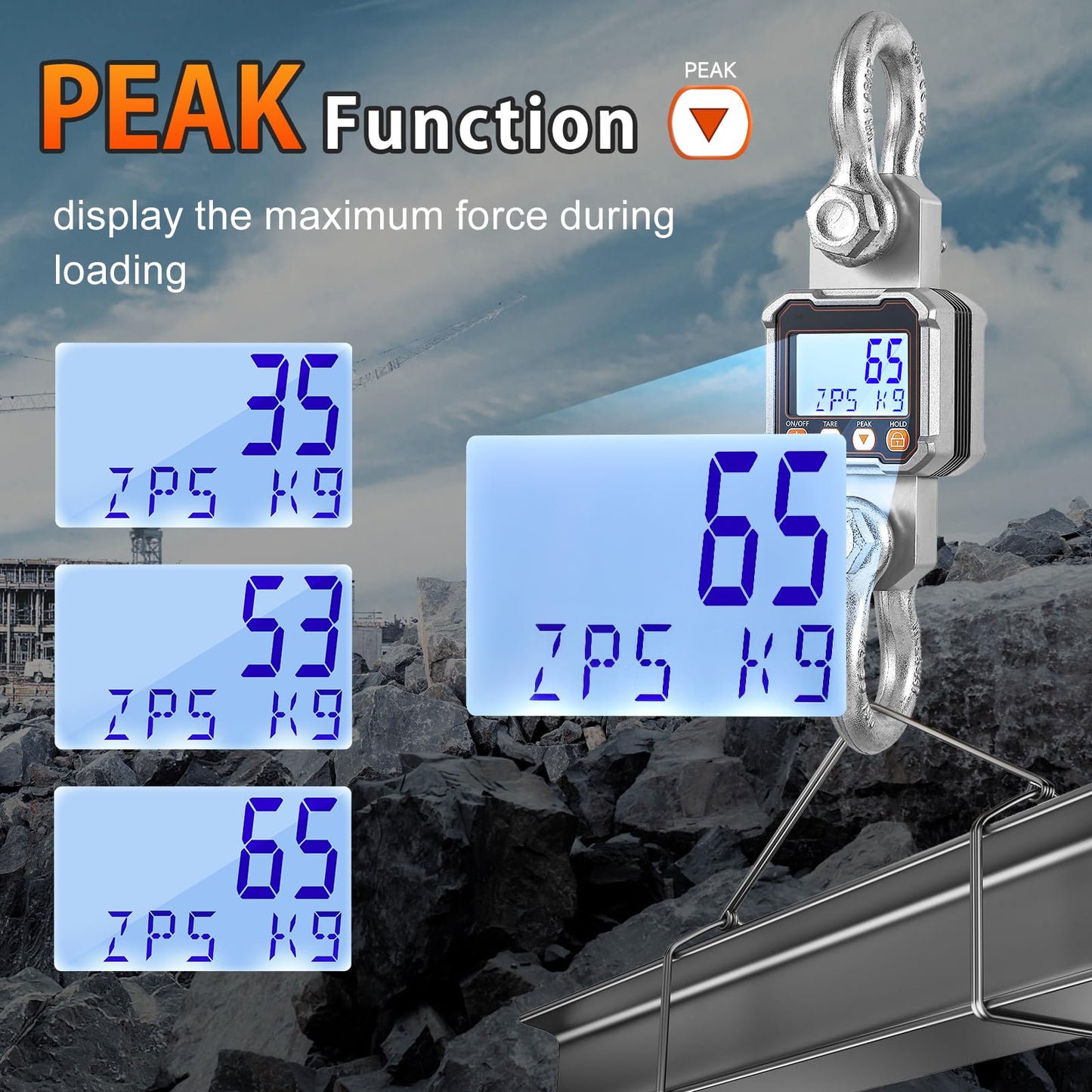 Bonvoisin Digital Crane Scale 22000lb Hanging Scale Heavy Duty Industrial Hanging Weight Scale with Peak Function (10000KG)