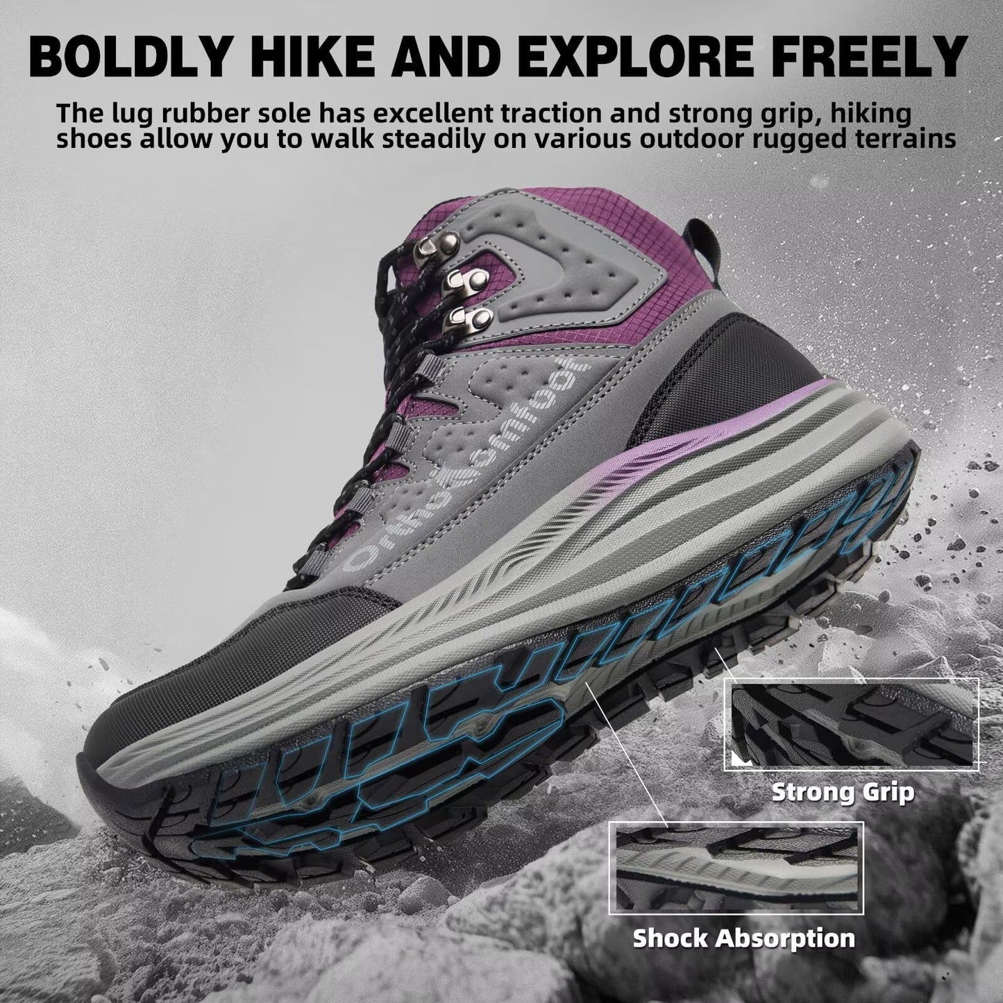 Women's Orthopedic Non Slip Mid Trekking Hiking Boot: Plantar Fasciitis Orthotic Arch Support Bunions Recovery Fashion Sneakers, Comfortable Stylish Office Working Standing Walking Shoes Grey Size 8.5