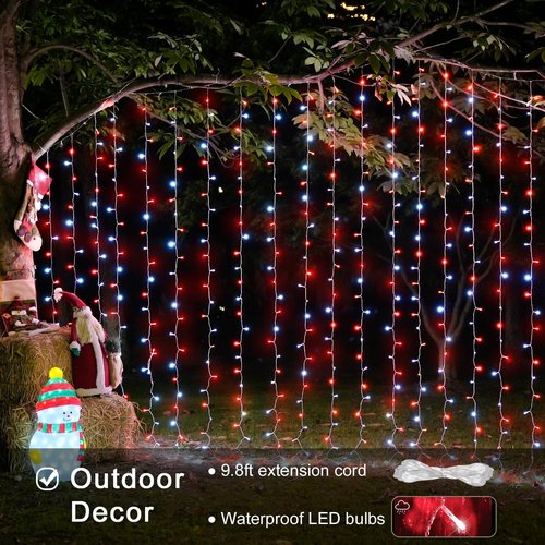 JMEXSUSS 300LED Christmas Curtain Lights - Red & White Twinkle Fairy Lights | 9.8x9.8ft with Remote