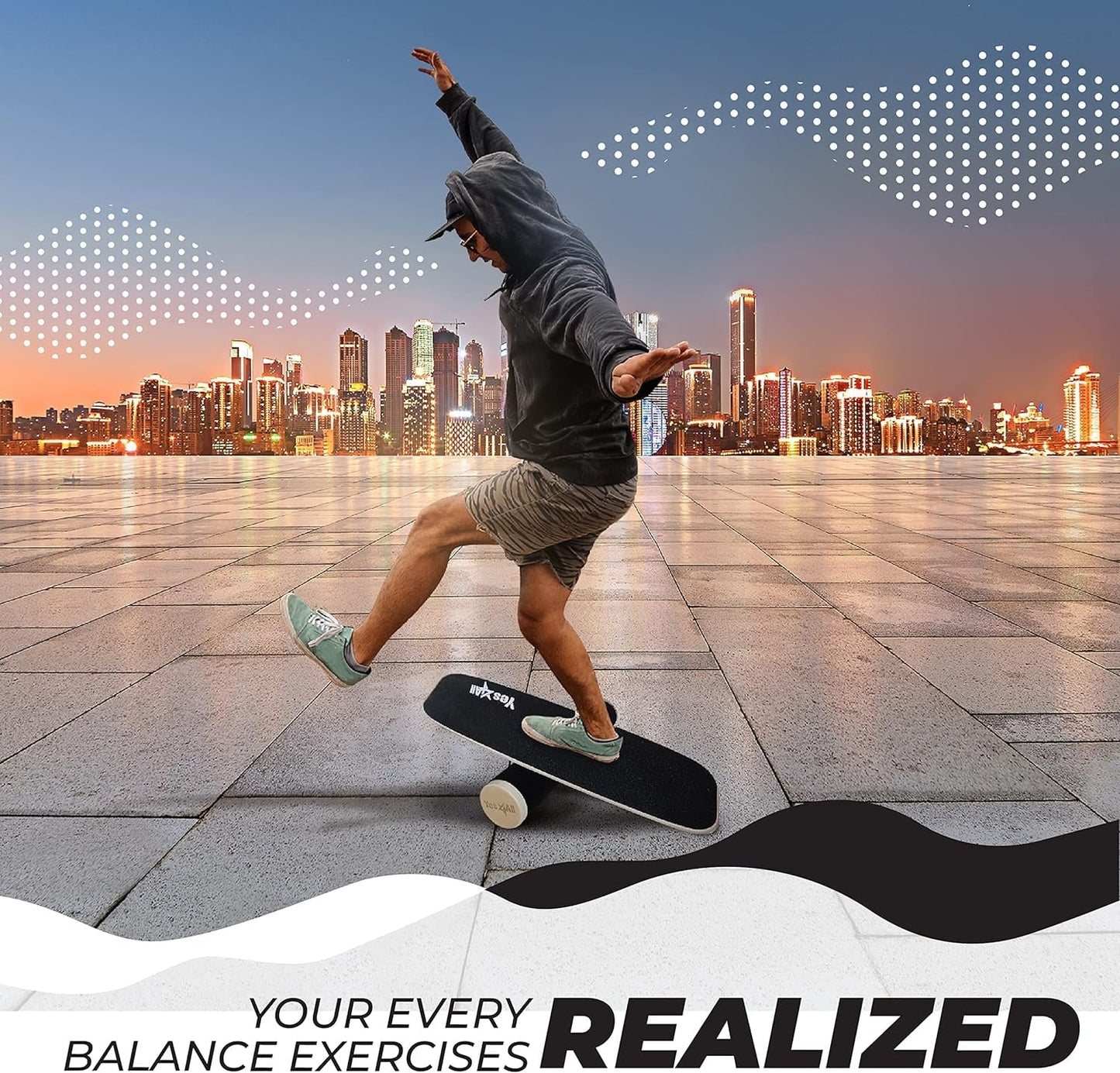 Yes4All Balance Board Sports Trainer, Surf Trainer Board With Adjustable Stoppers, Improve Core Strength and Balance Control, Full Black