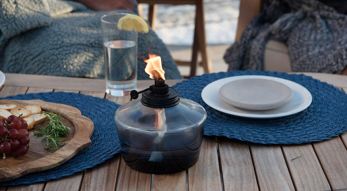 TIKI 6.25" Adjustable Flame Penta Glass Votive Tabletop Torch – Watercolor Blue Outdoor Lighting for Patio & Garden