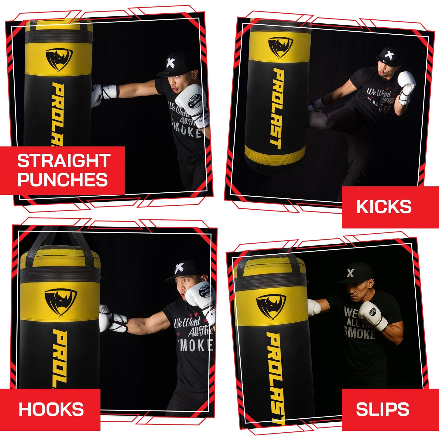 PROLAST 4Ft XL 135Lb Heavy Punching Kicking Bag for Adults, Boxing, MMA, Martial Arts, Muay Thai, Strength Training Equipment, Unfilled, Special Edition Rhino Logo, Special Edition, Yellow and Black