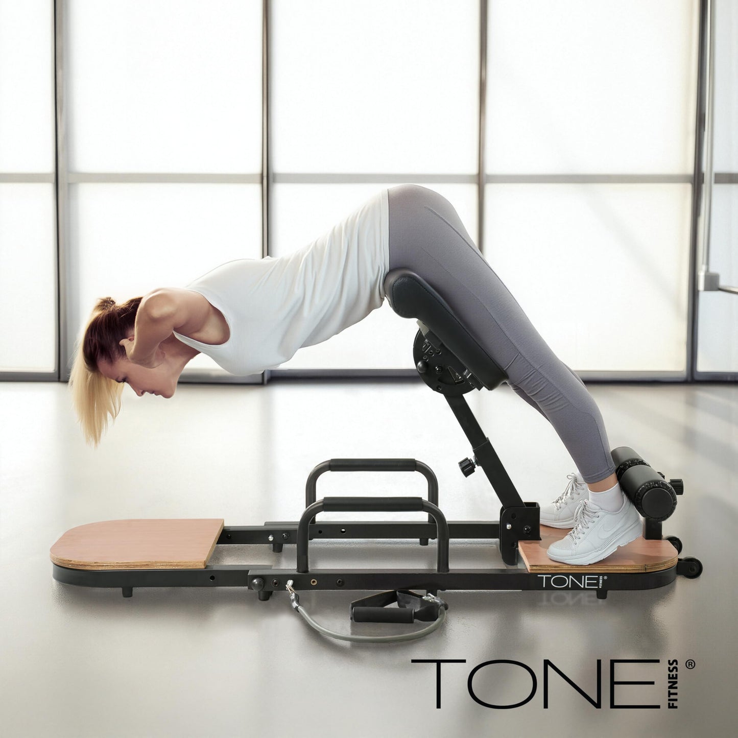Tone Fitness Foldable Hip Thrust & Glute Exercise Machine | Adjustable Sissy Squat, Core & Leg Trainer | Compact Multi-Purpose Home Gym Equipment | Dark Walnut
