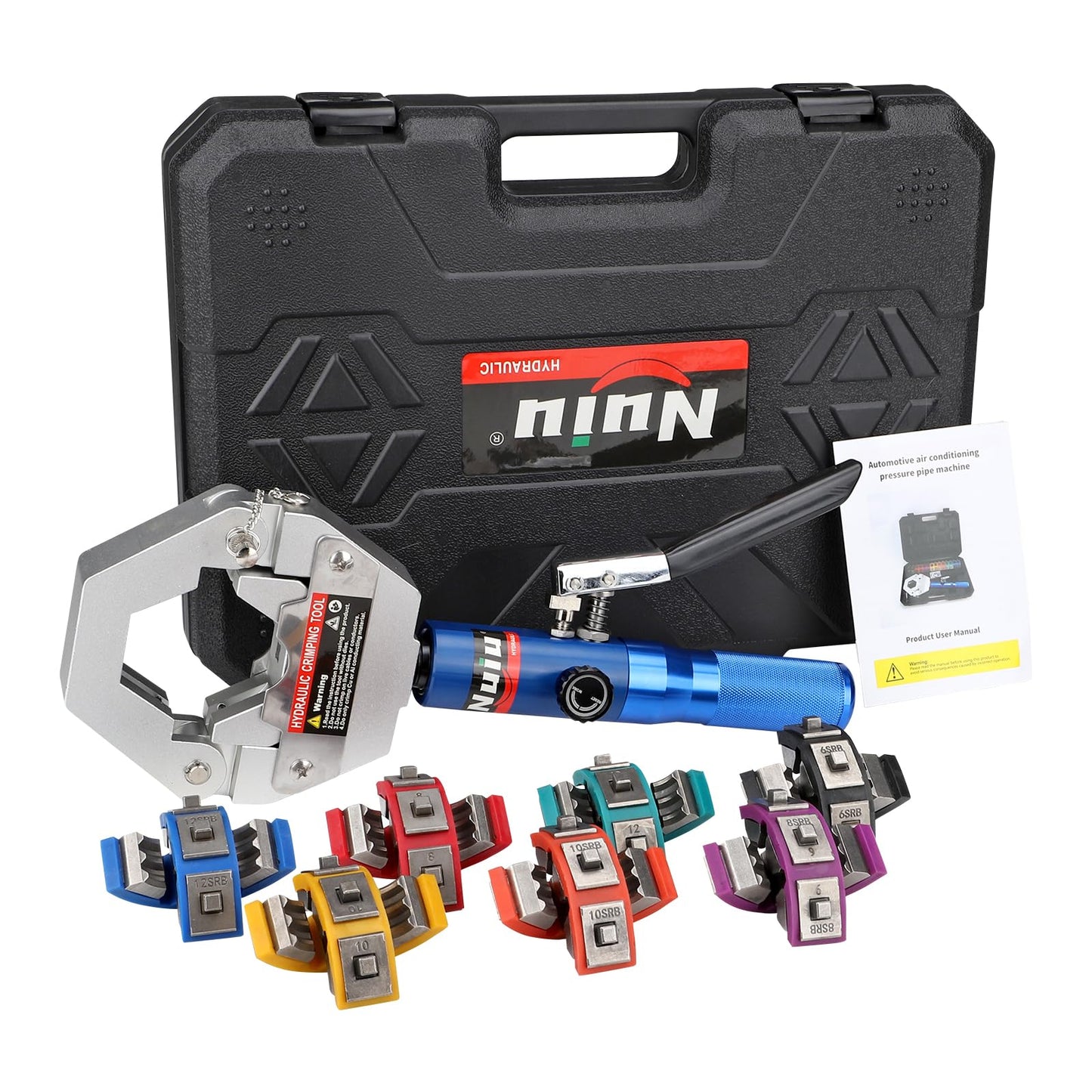 Nuiu FS-7842A Hydraulic Hose Crimper Kit - 8T Handheld Crimping Tool w/Quick-Lock Dies, 7 Molds for Auto A/C, HVAC & Industrial Piping (3/8"-7/8")