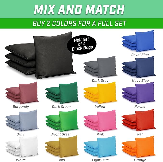GoSports Classic Cornhole Bean Bags Set of 4-16 Colors Available - Regulation All Weather, Mix and Match