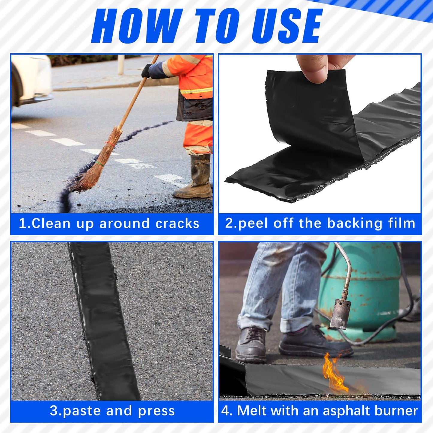 Fabbay 2 Rolls 1.97 Inch Asphalt Crack Filler Tape Asphalt Tape for Driveway Repair Joint and Crack Sealer for Tarmac Parking Lot Roof Cement Road, 50 Feet Each Roll, 3 mm Thick