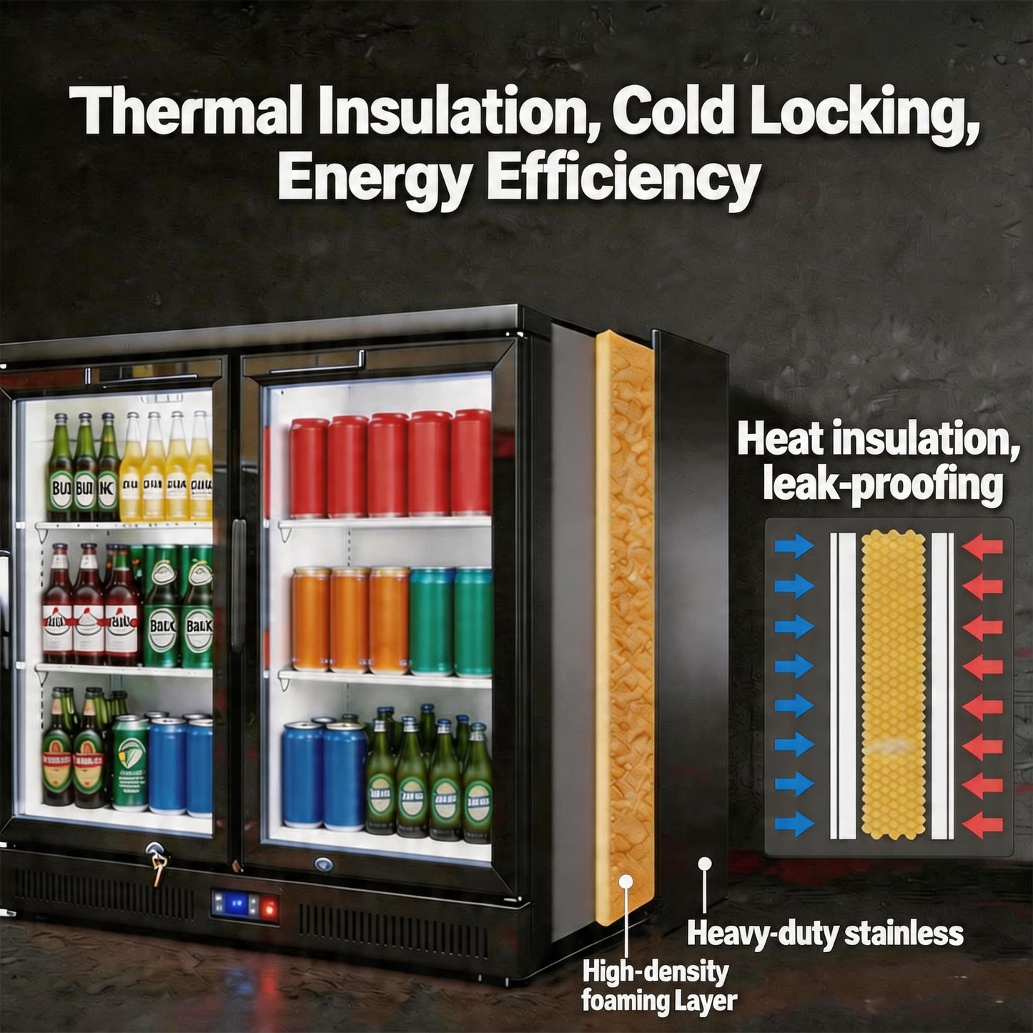 NAFCOOL Back Bar Cooler Under Counter Beverage Refrigerator, 7.5 Cu Ft Undercounter Fridge,2 Door 36 inch Commercial Beer Built-In Cooler with LED Light Adjustable Shelves Safety Locks,ETL Approval