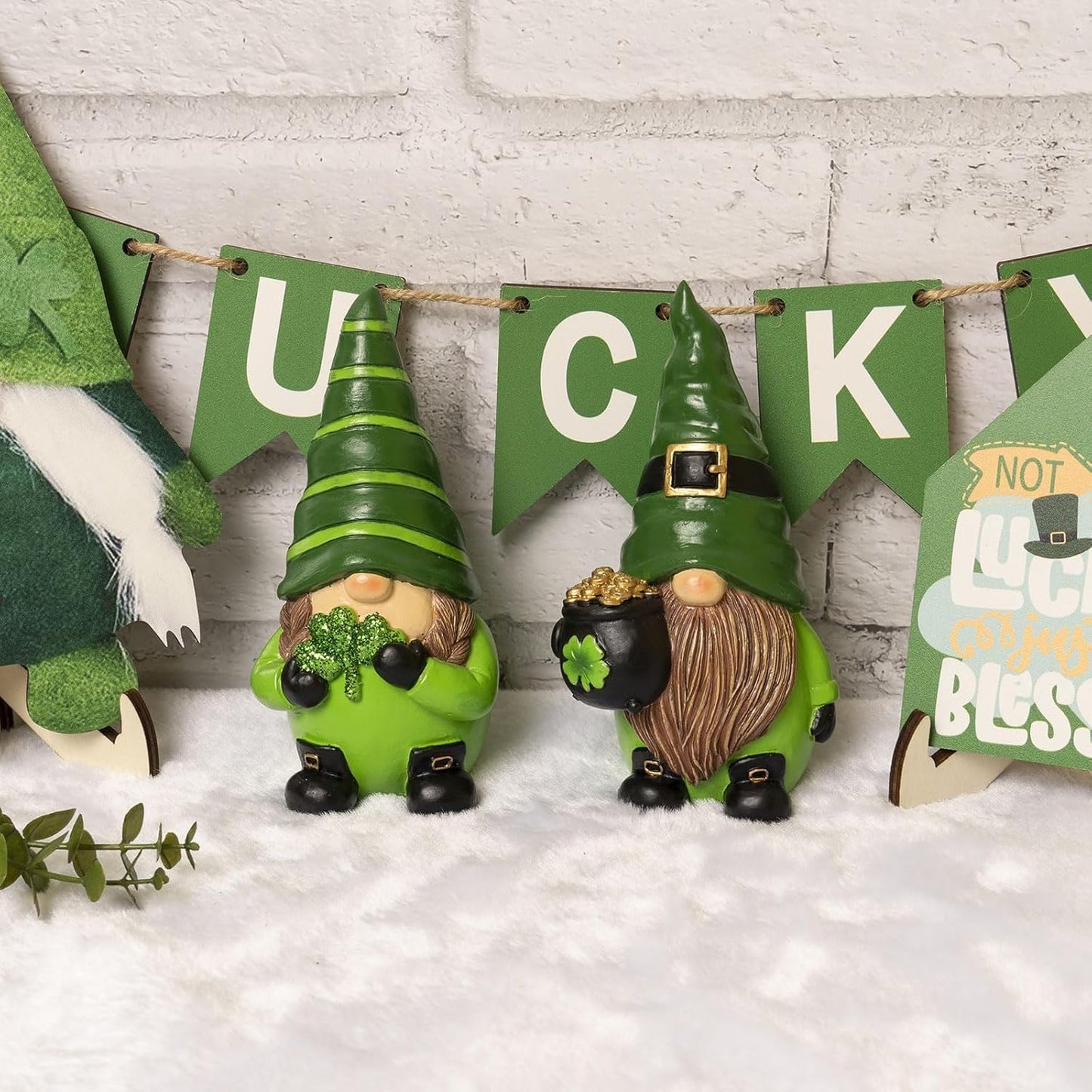 Skiennix St. Patrick's Day Gnomes - 5.1" Resin Leprechaun Figurines for Festive Table Decor | Irish Gifts
