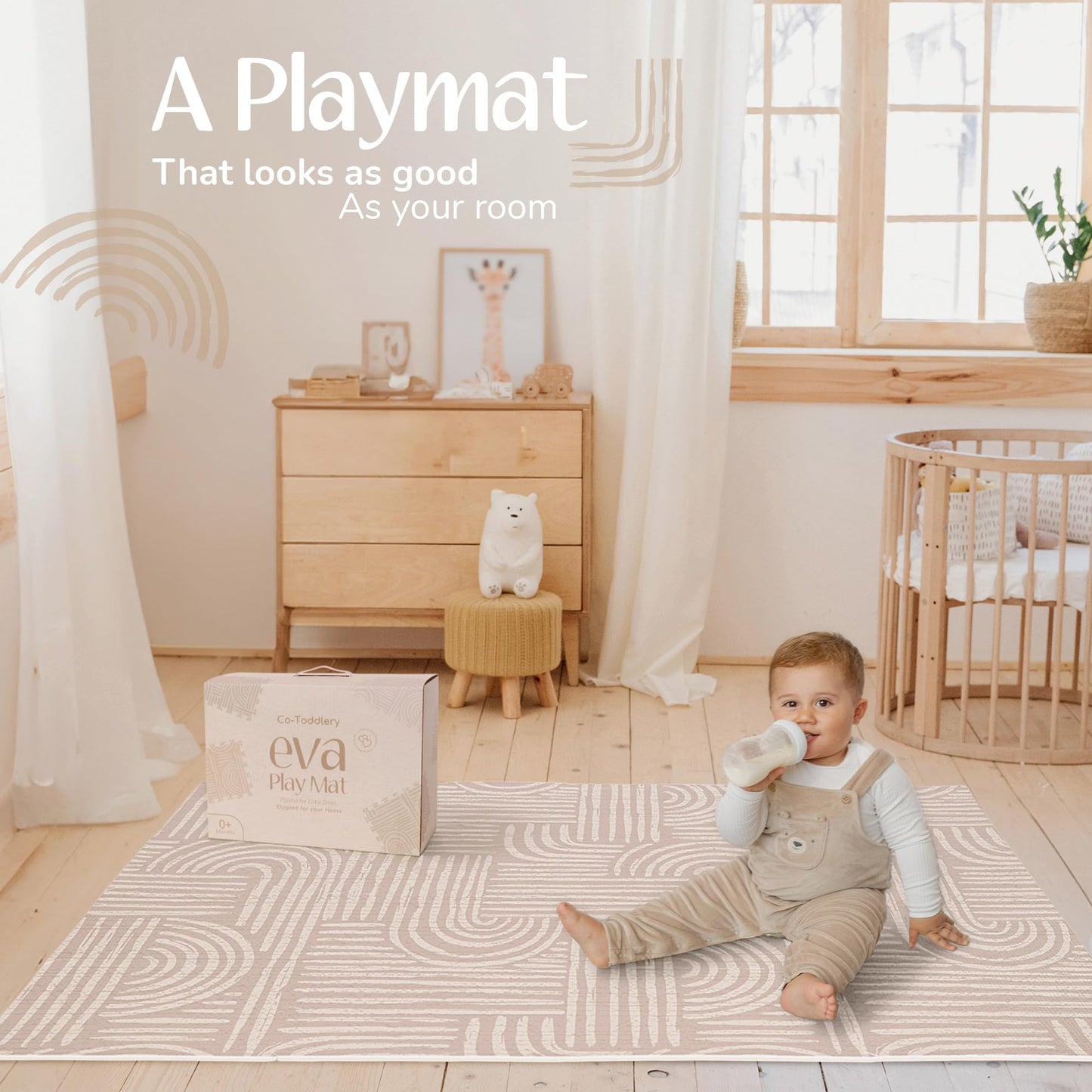 Baby Play Mat – Premium Foam Playmat for Babies & Toddlers, 67" x 48", Neutral Modern Look, Easy-Clean & Non-Toxic, Decor-Friendly Baby Floor Play Mat for Any Room. Co-Toddlery