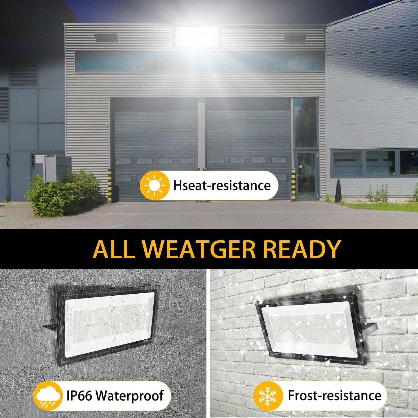 YANYCN 2 Pack 600W LED Flood Light Outdoor,(3060W Equivalent),67600LM 5000K Daylight White Super Bright LED Arena Light with Plug,85-277V IP66 Waterproof Commercial Lighting for Fields,Counts,Stadium