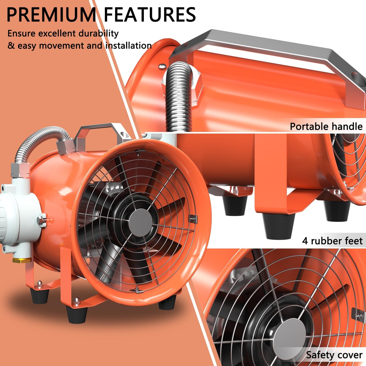 FICBXRA 10 Inch Explosion Proof Fan Portable Utility Blower Extractor Fan 350W/2.6A 1840CFM Industrial High Velocity Ventilator for Exhausting & Ventilating