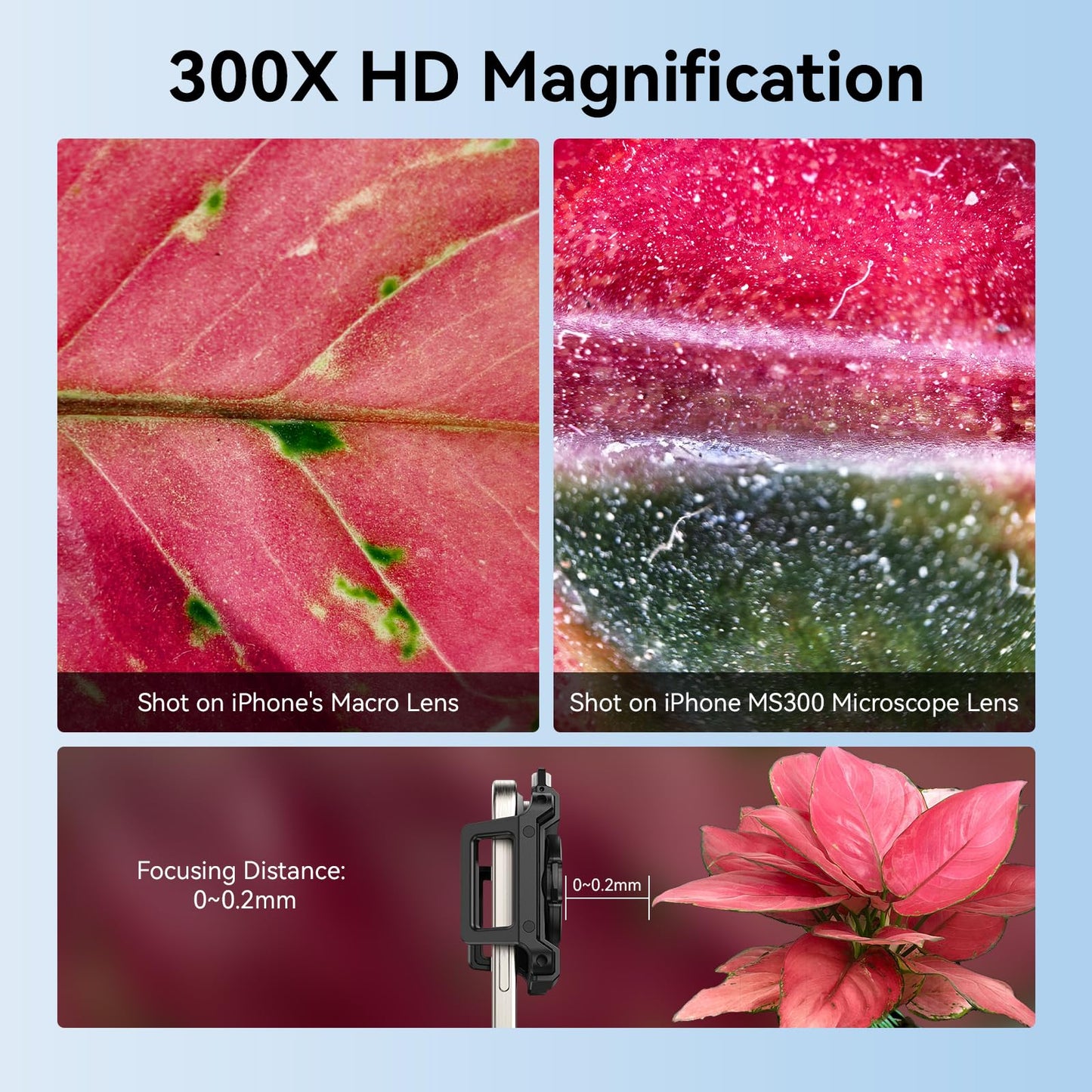APEXEL 300X Phone Microscope Lens, Phone Camera Micro Lens with Universal Clip/LED Light/CPL, Mini Pocket Microscope, Phone Lens Attachment Fit for iPhone 17/16/15/14/13, Samsung, and Most Smartphone