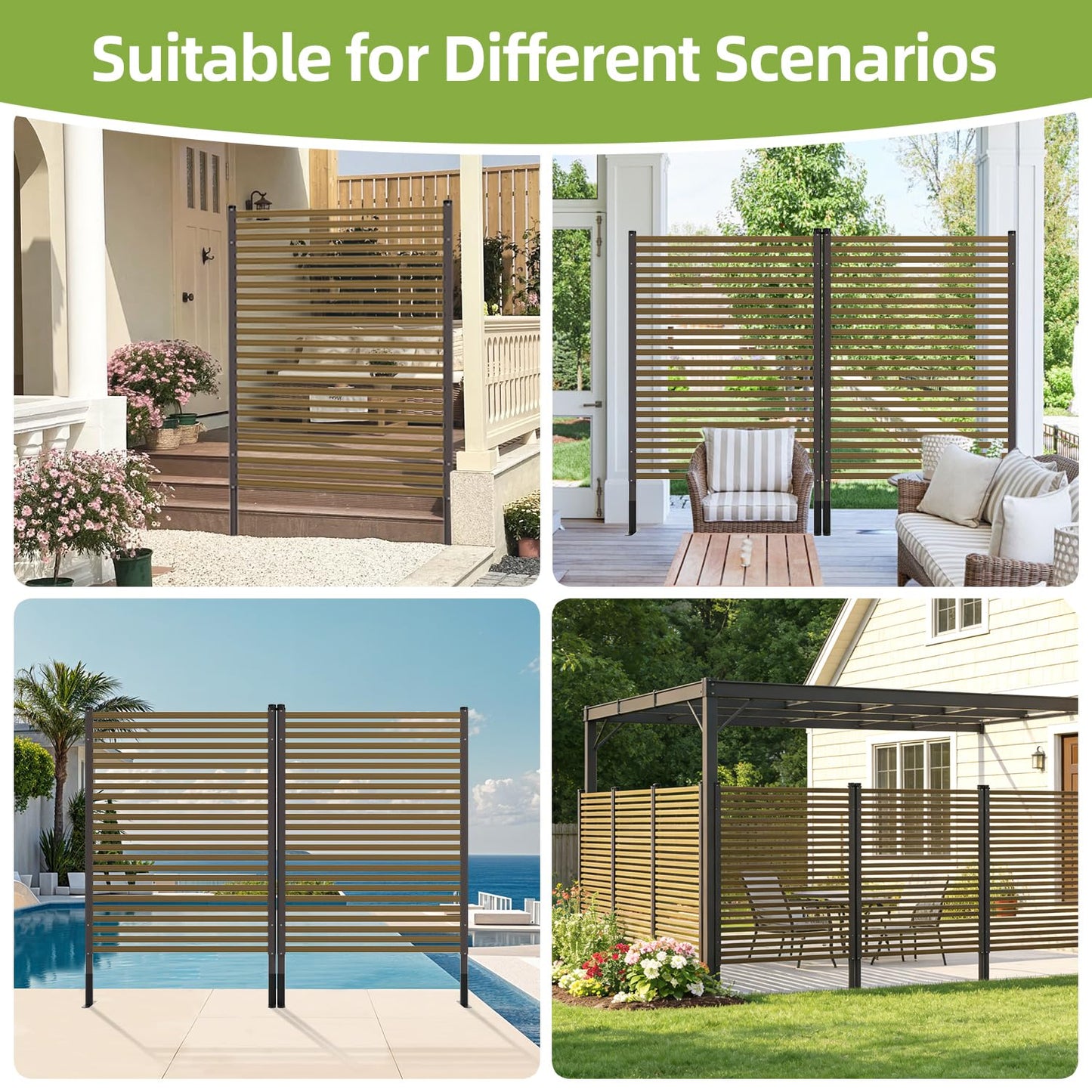 Metal Privacy Screen Outdoor Freestanding Privacy Wall Panels and 3.6ft W × 6ft H Decorative Patio Dividers,with Stable Base Feet for Stability,Crafted from Steel,Ideal for Patio,Garden Backyard