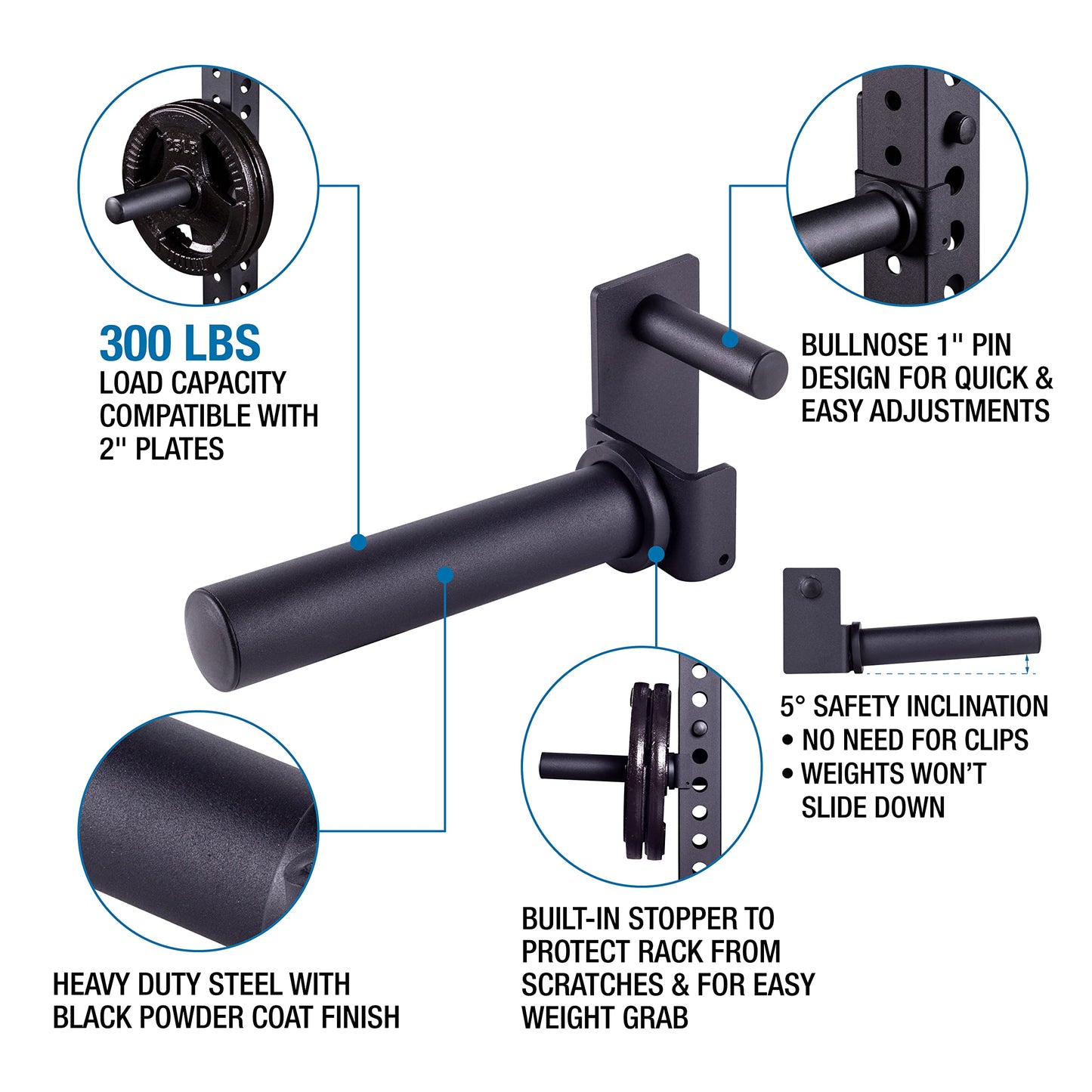 AmStaff Fitness Olympic Weight Plate Holder for Power & Squat Racks – Fits 2x2, 2.33x2.33, 3x3 Inch Tubes, 1" Hole – Storage Horns for Weight Plates on Power Rack – Pair (3" x 3")