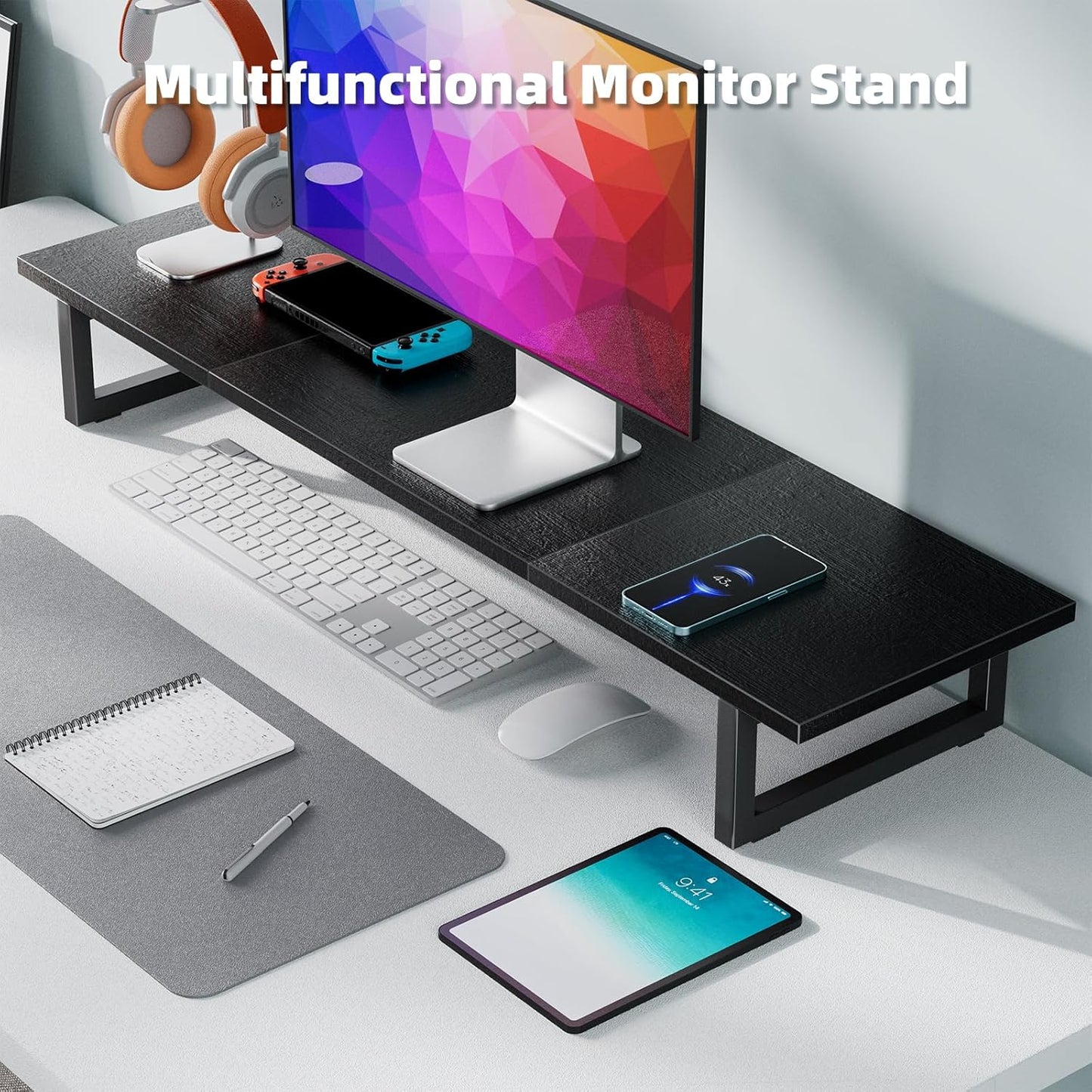 2 Simple Trending Desk Organizers and Accessories, Dual Monitor Stand Riser, Desk Shelf Wood Computer Rack