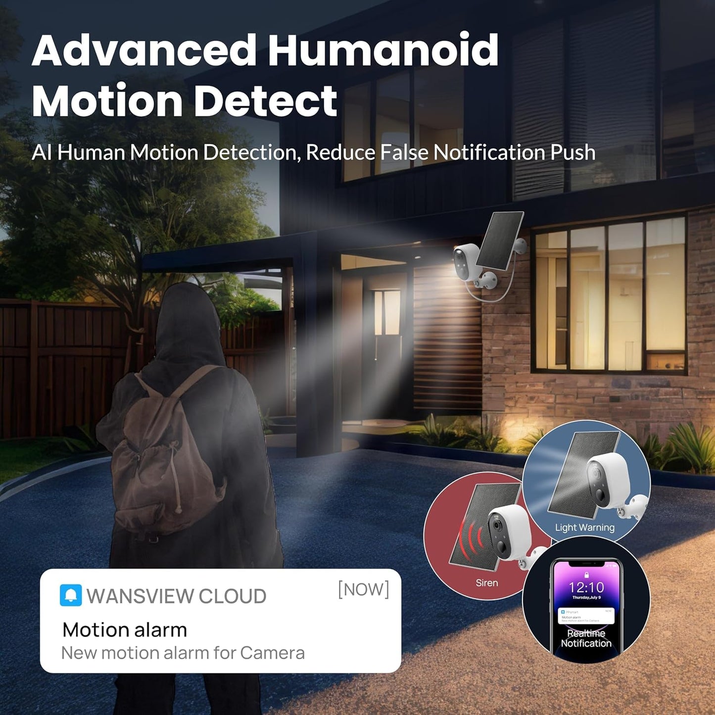 Aurumbach 2K Detection,2.4GHz 2-Way Solar Security Camera Outdoor Wireless, Color Night Vision, Battery Powered PIR