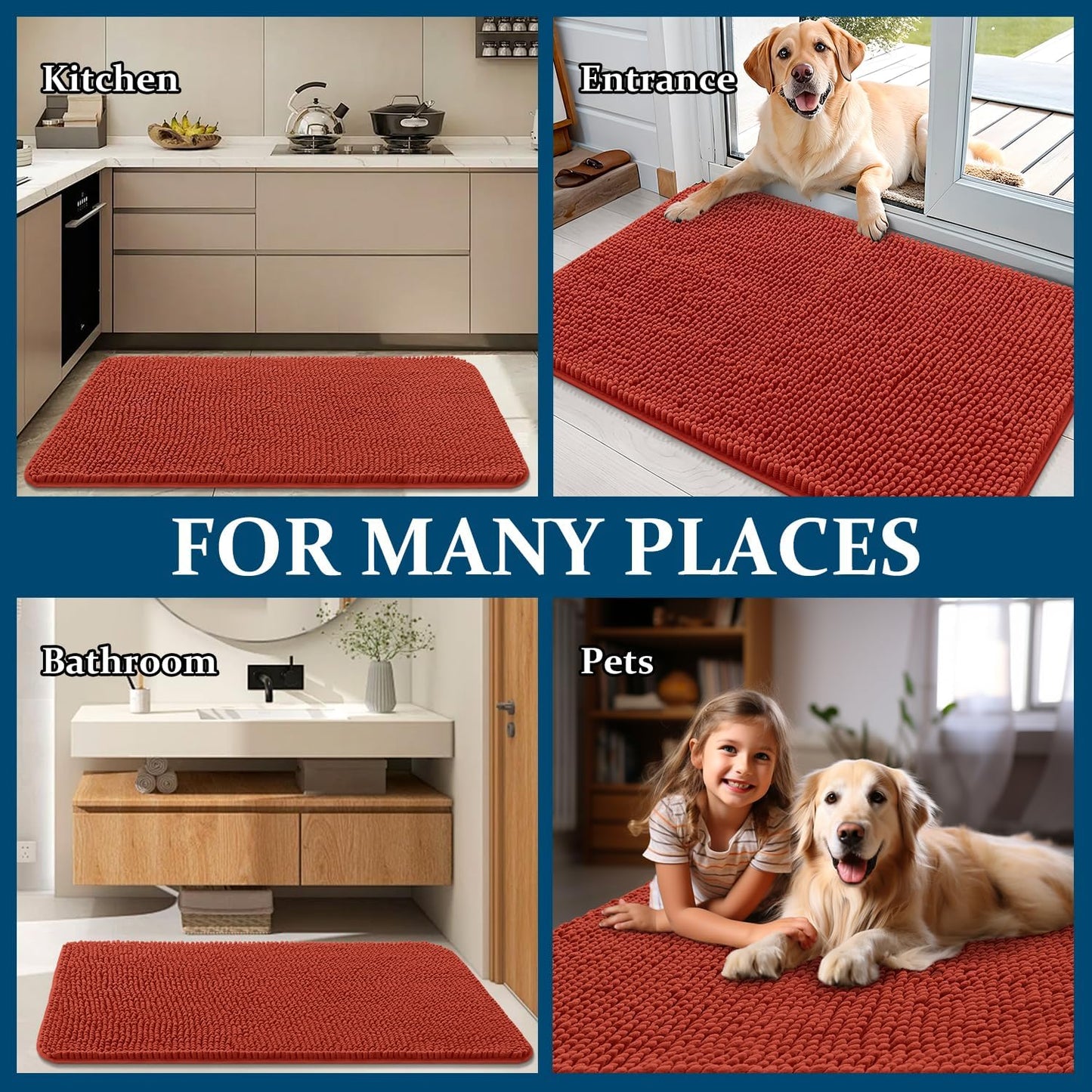 OLANLY Dog Door Mat - Absorbent Non-Slip Washable Doormat for Muddy Paws | 30x17, Maple Red