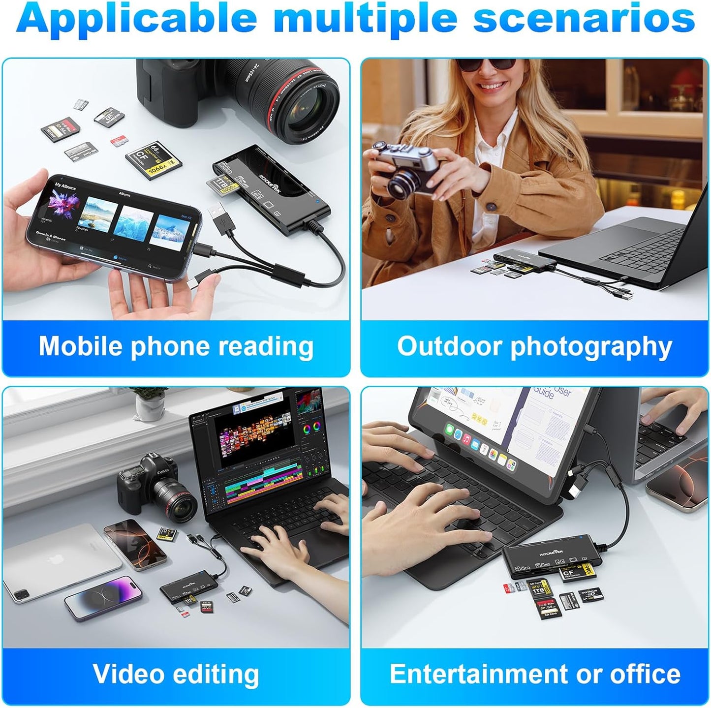 MTAKYA 7-in-3 USB3.0 5Gbps Multi Memory Card Reader, USB C Lighting Multi Card Reader for SD TF CF XD MS,SD Card Reader
